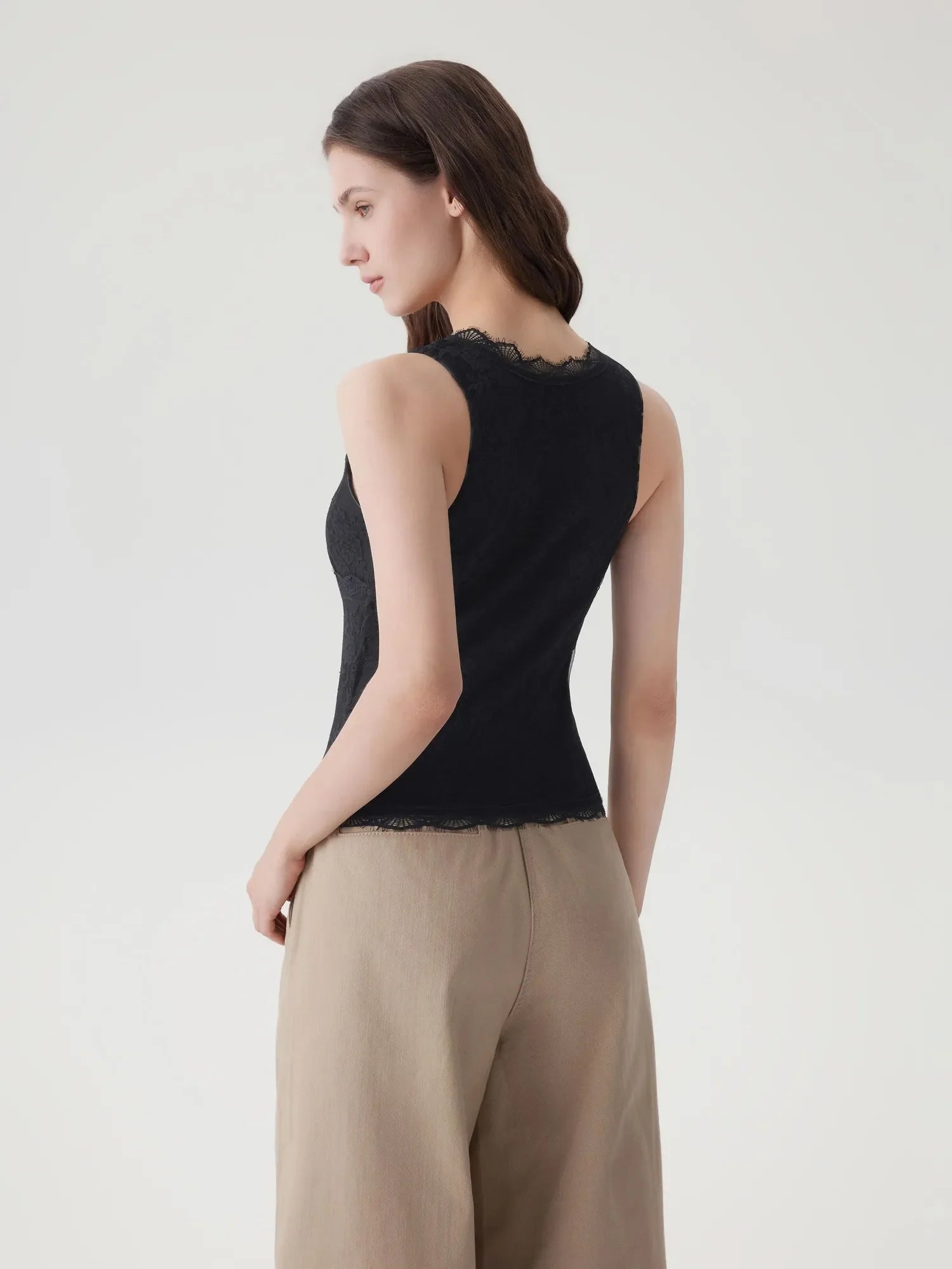 Lace Double Lined V Neck Tank Top