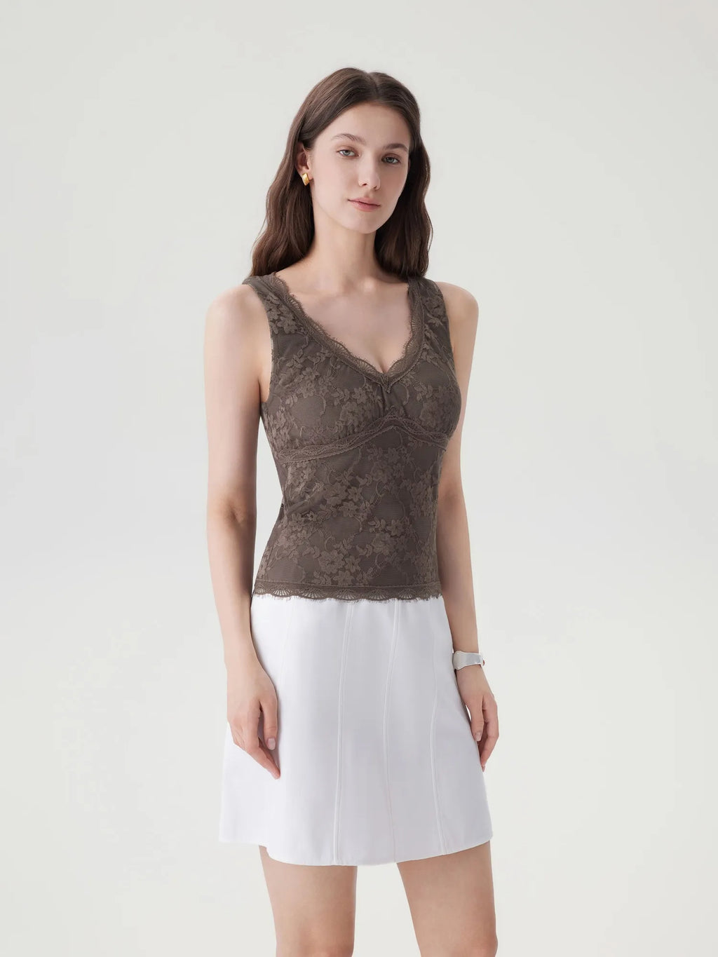 Lace Double Lined V Neck Tank Top
