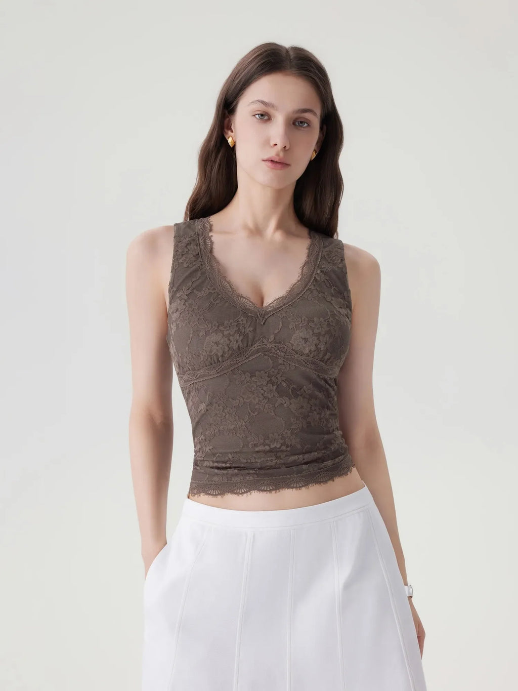 Lace Double Lined V Neck Tank Top