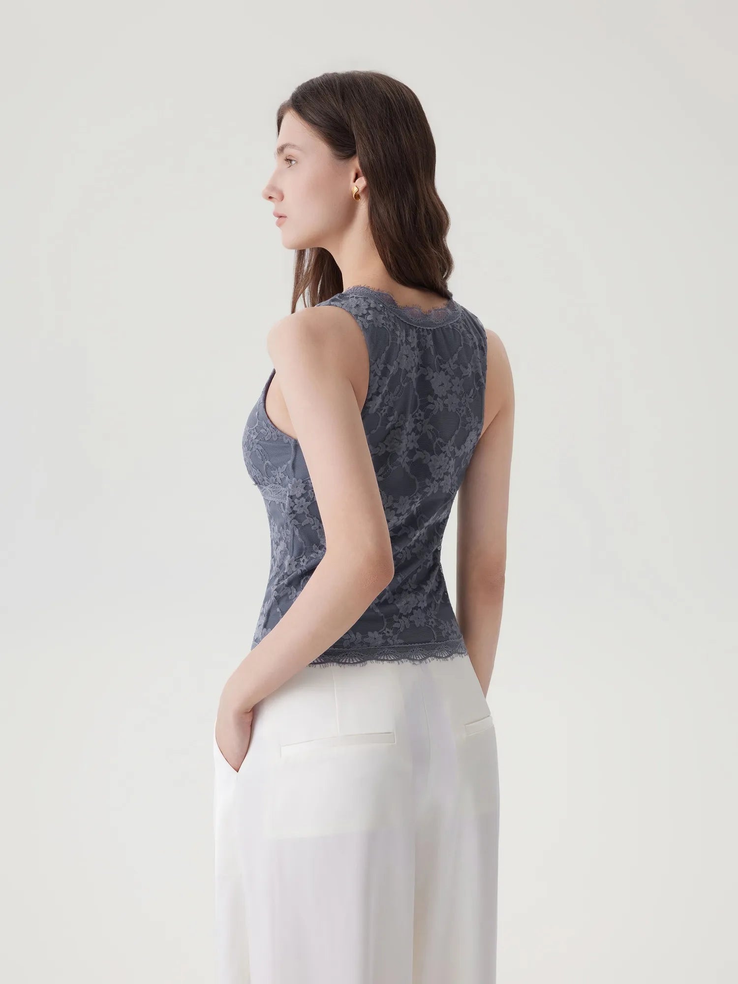 Lace Double Lined V Neck Tank Top