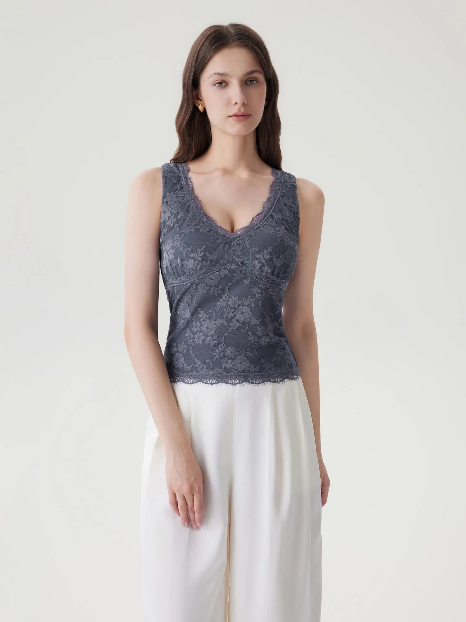 Lace Double Lined V Neck Tank Top