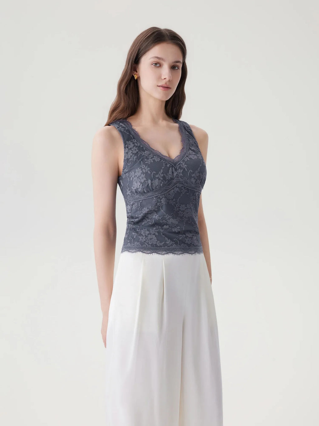 Lace Double Lined V Neck Tank Top