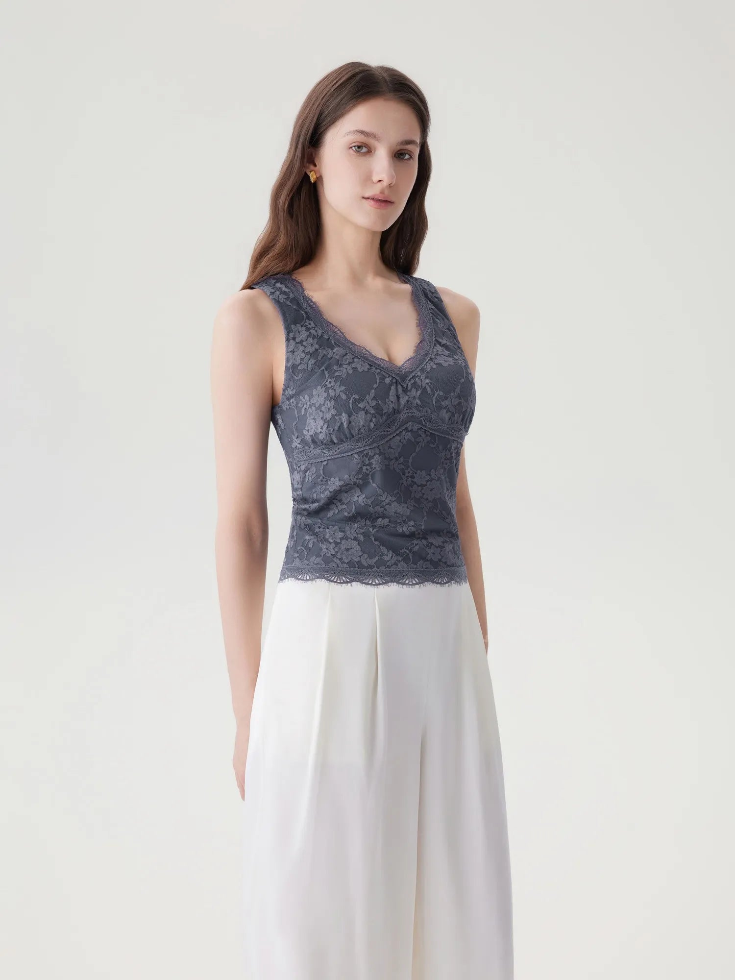Lace Double Lined V Neck Tank Top