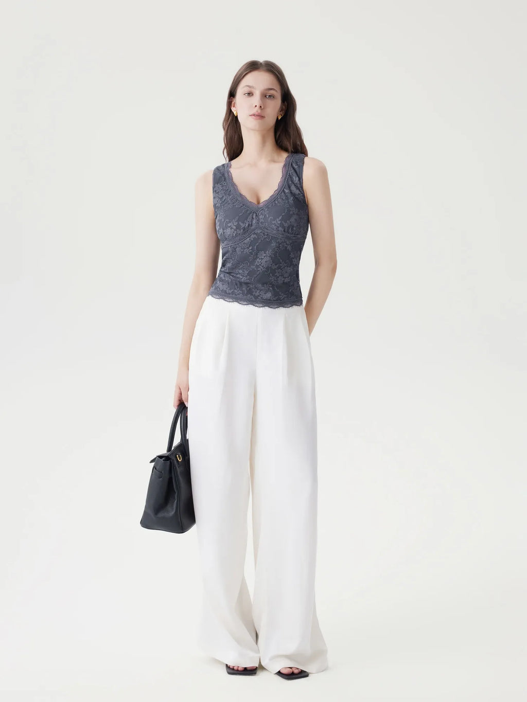 Lace Double Lined V Neck Tank Top