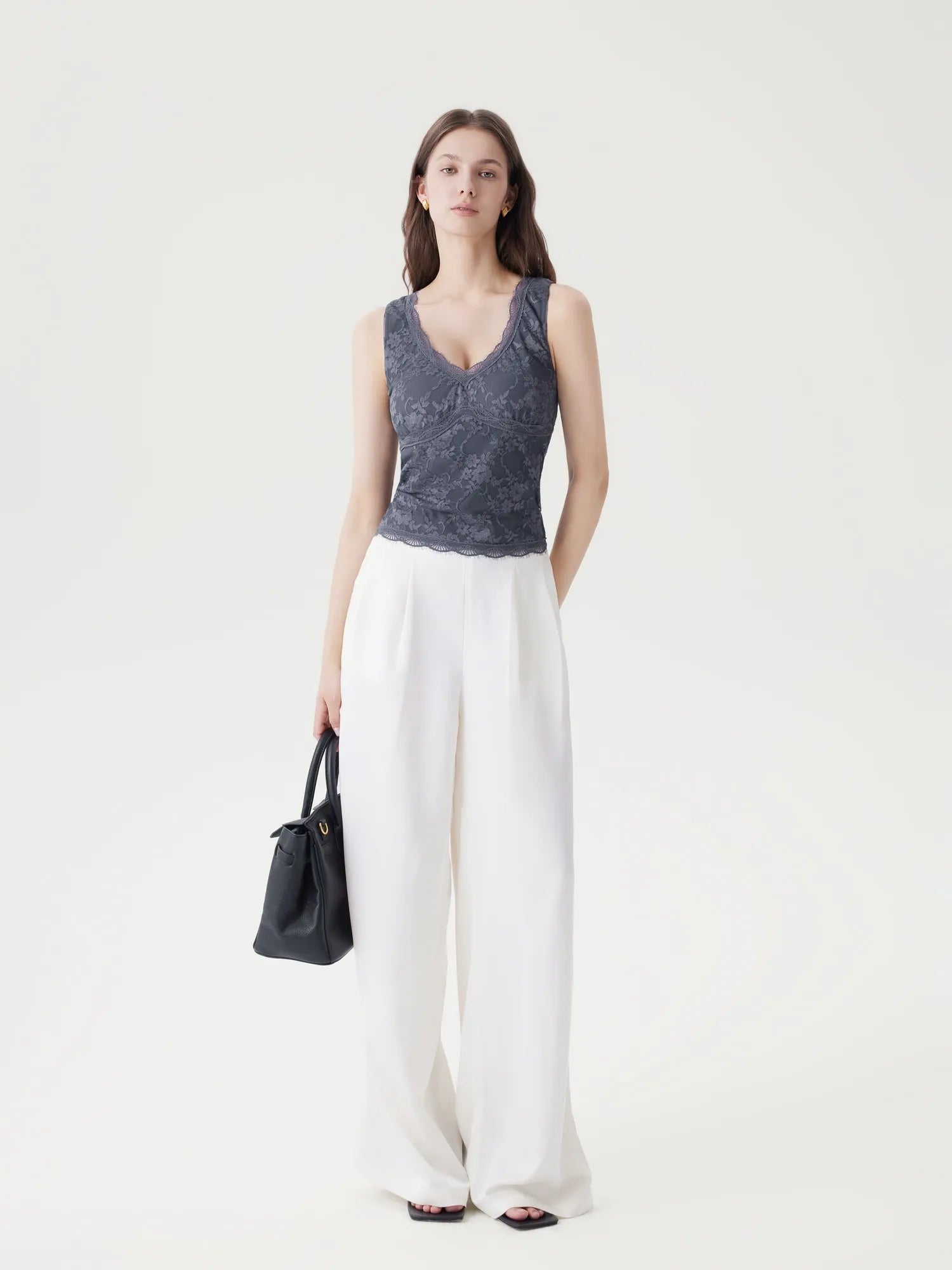 Lace Double Lined V Neck Tank Top