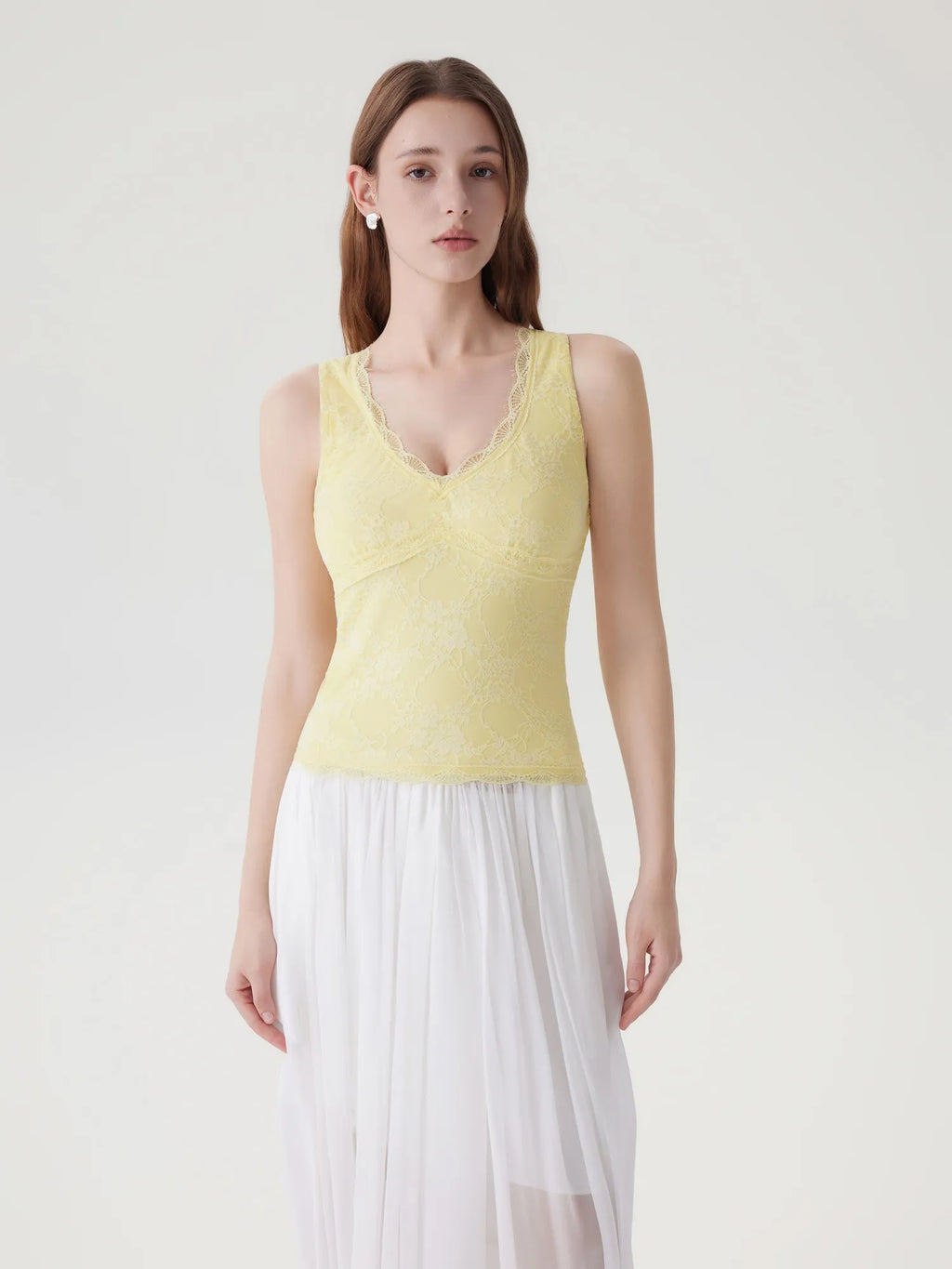 Lace Double Lined V Neck Tank Top