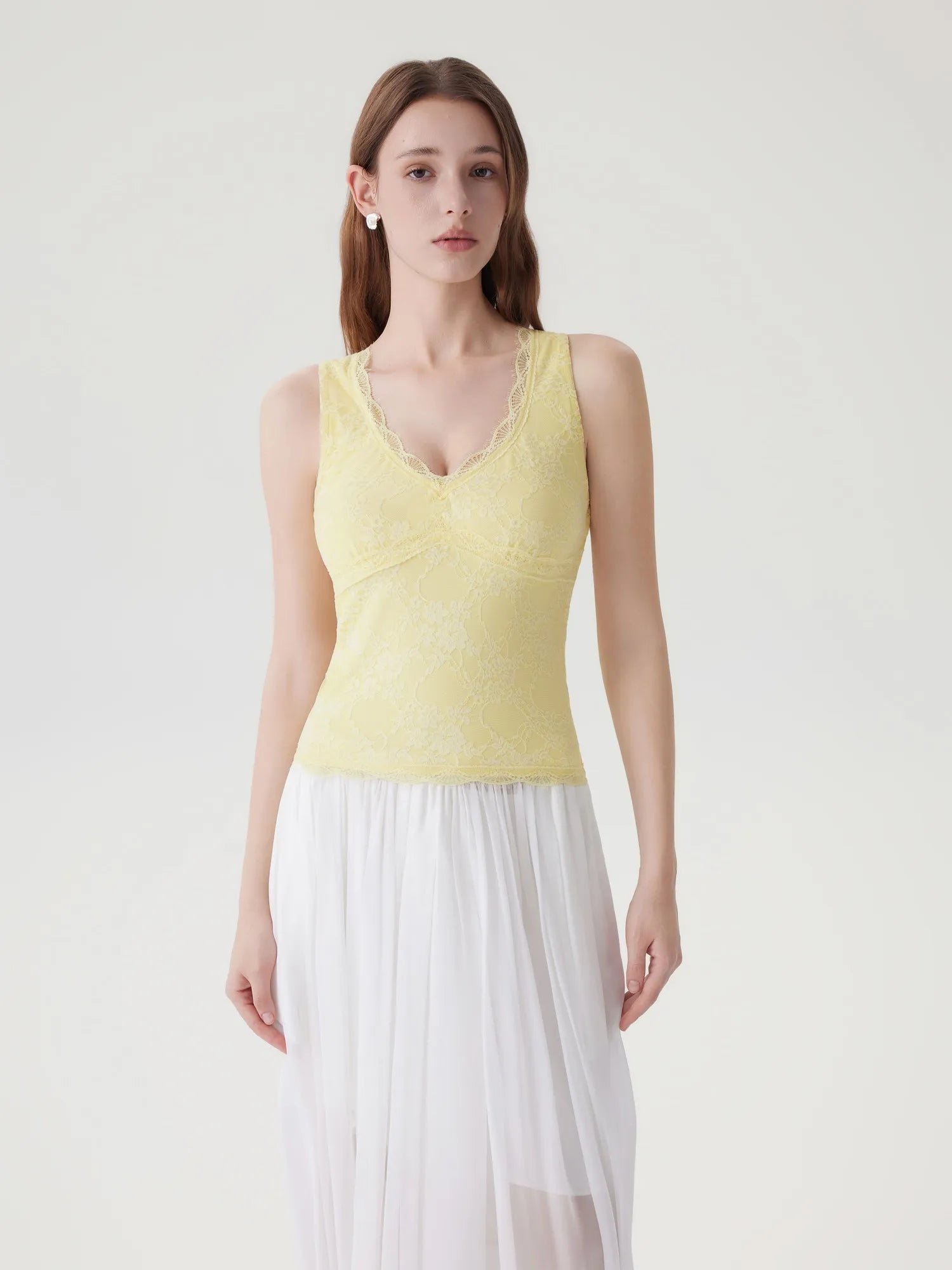 Lace Double Lined V Neck Tank Top