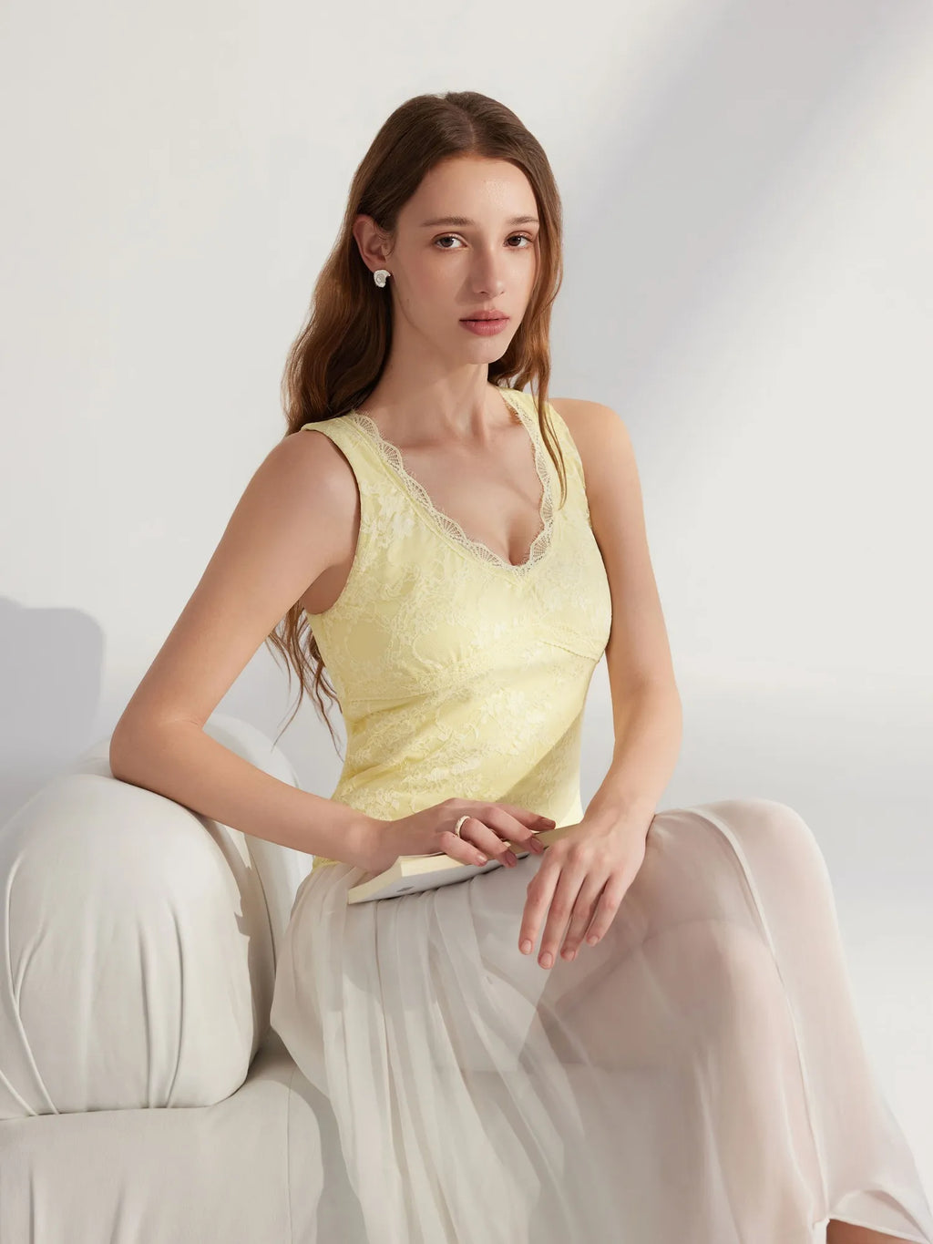 Lace Double Lined V Neck Tank Top