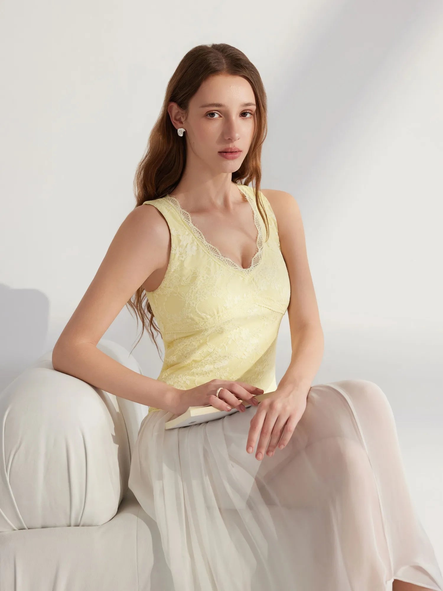 Lace Double Lined V Neck Tank Top