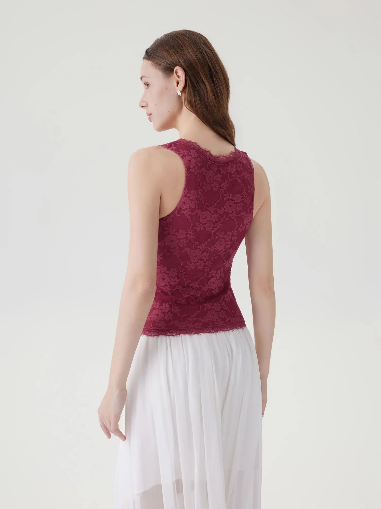 Lace Double Lined V Neck Tank Top