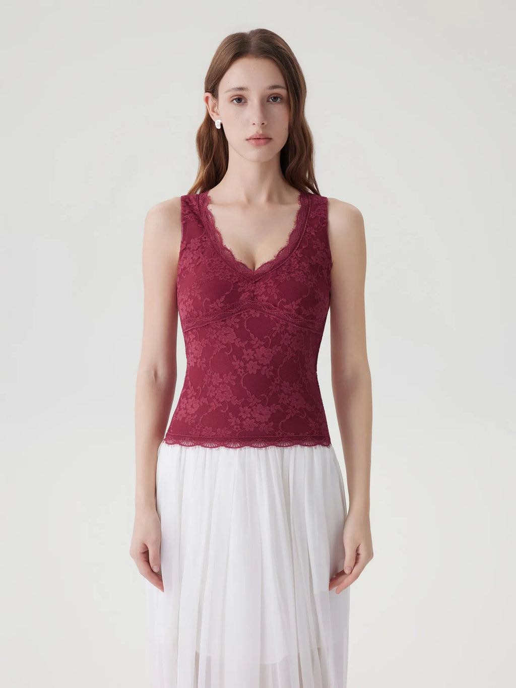 Lace Double Lined V Neck Tank Top