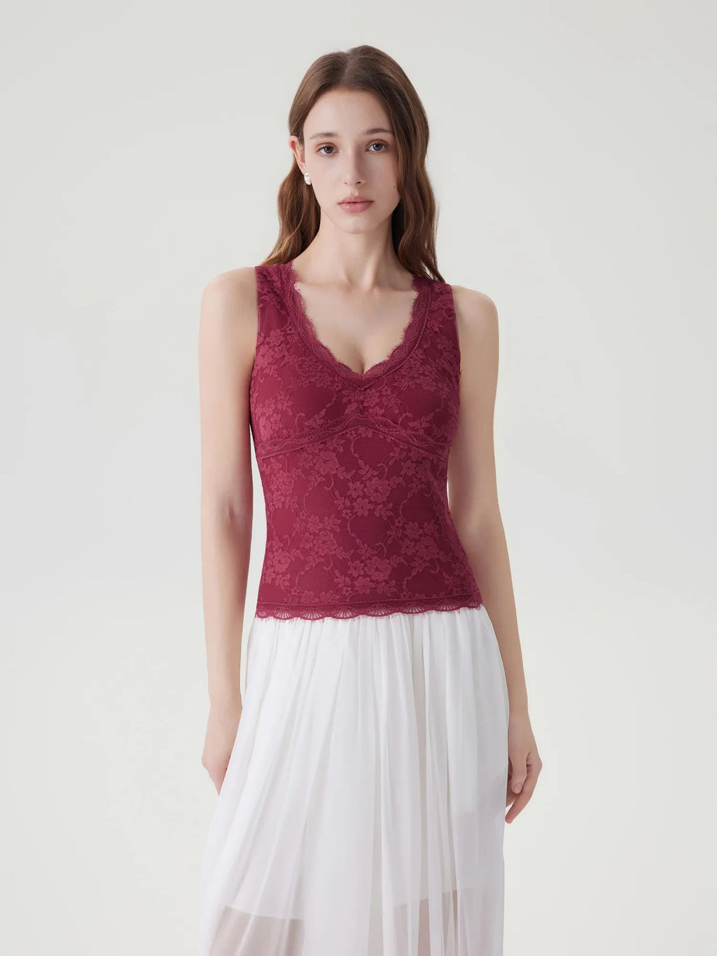 Lace Double Lined V Neck Tank Top