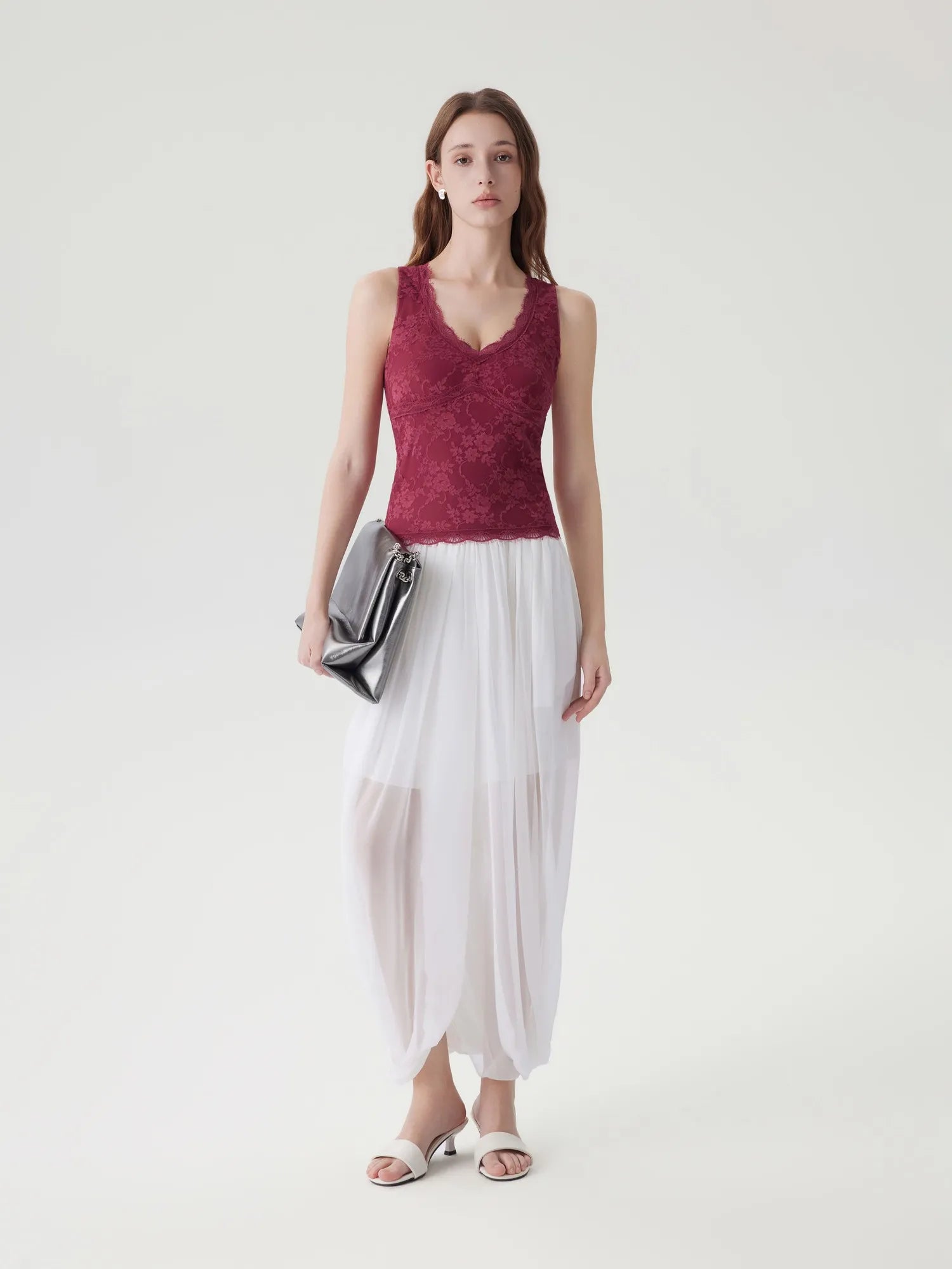 Lace Double Lined V Neck Tank Top