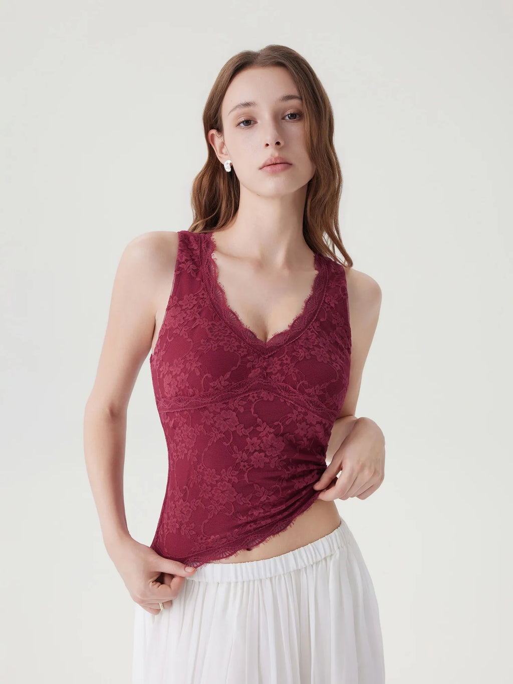 Lace Double Lined V Neck Tank Top