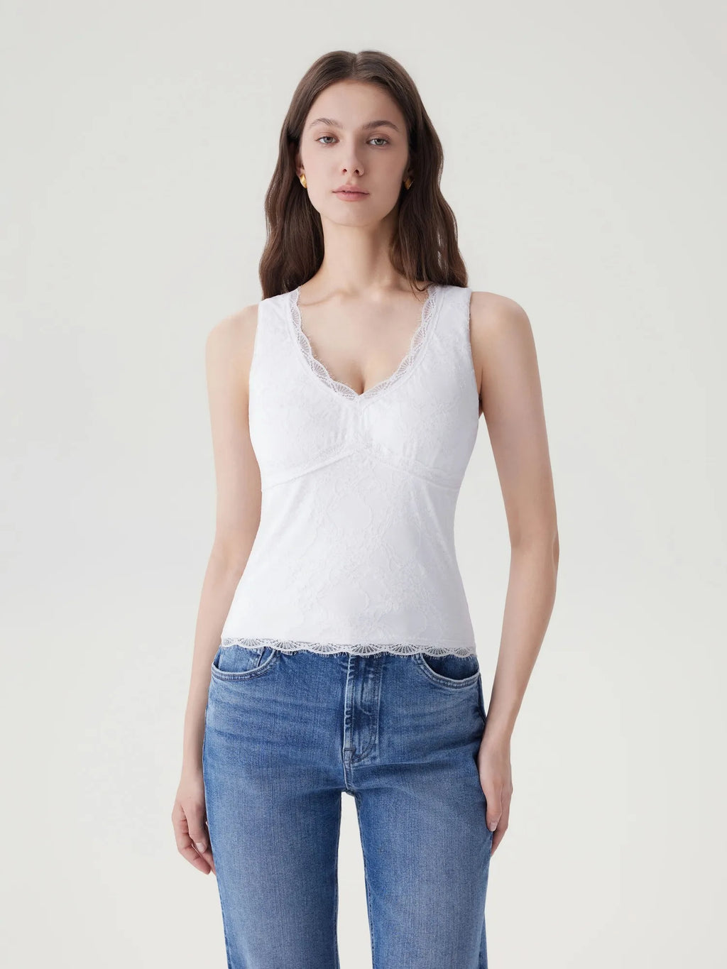 Lace Double Lined V Neck Tank Top