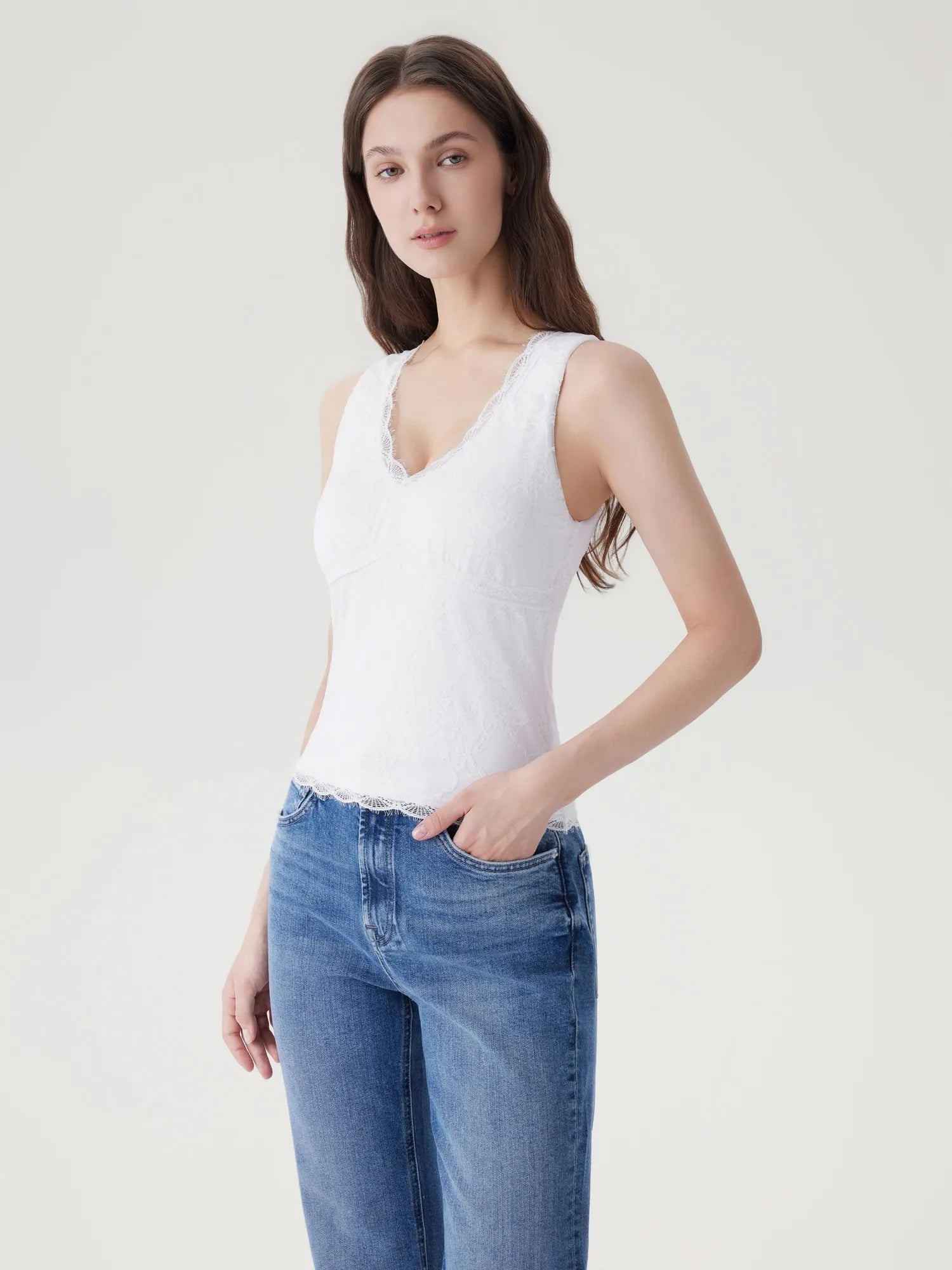 Lace Double Lined V Neck Tank Top