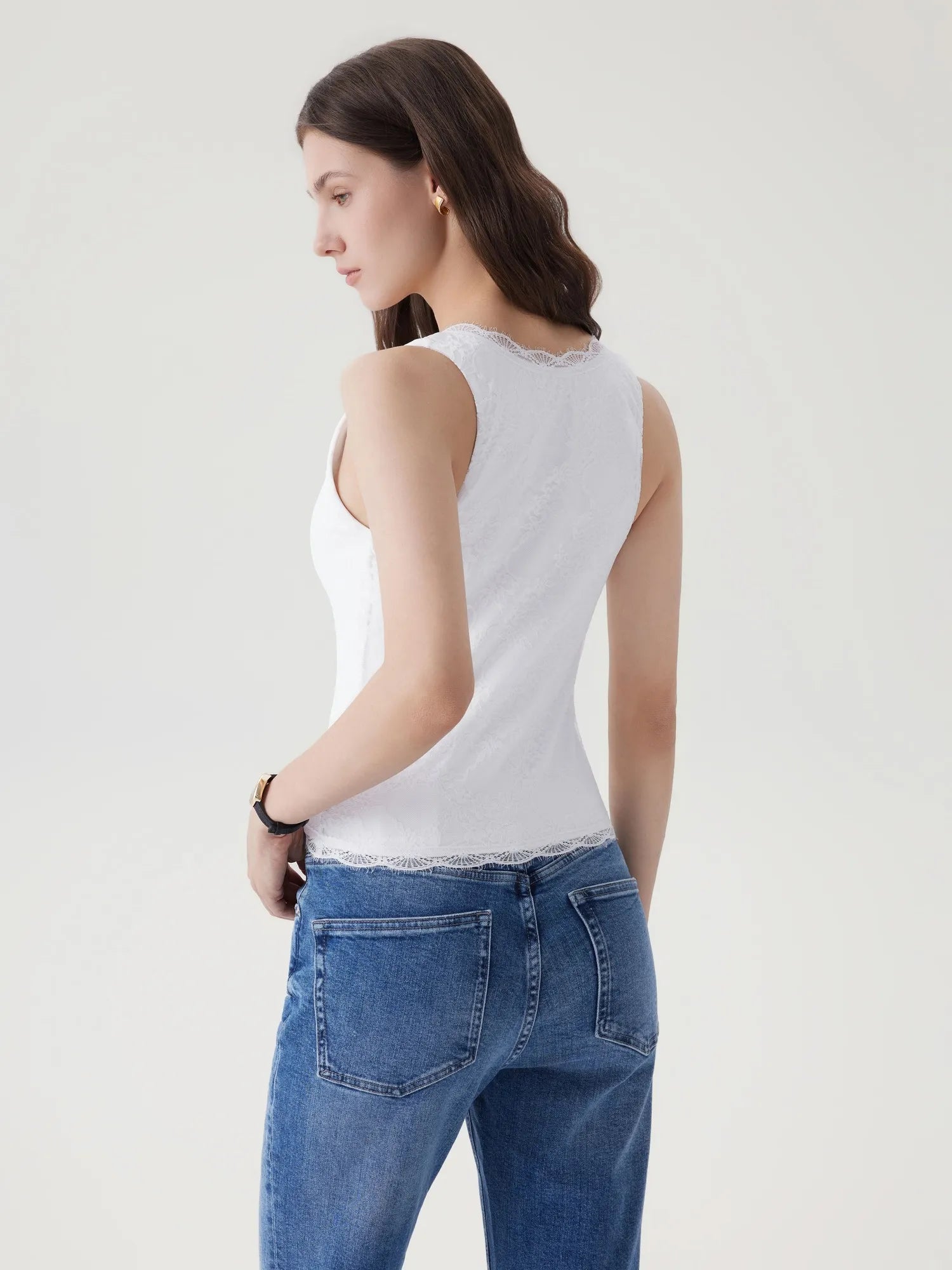 Lace Double Lined V Neck Tank Top
