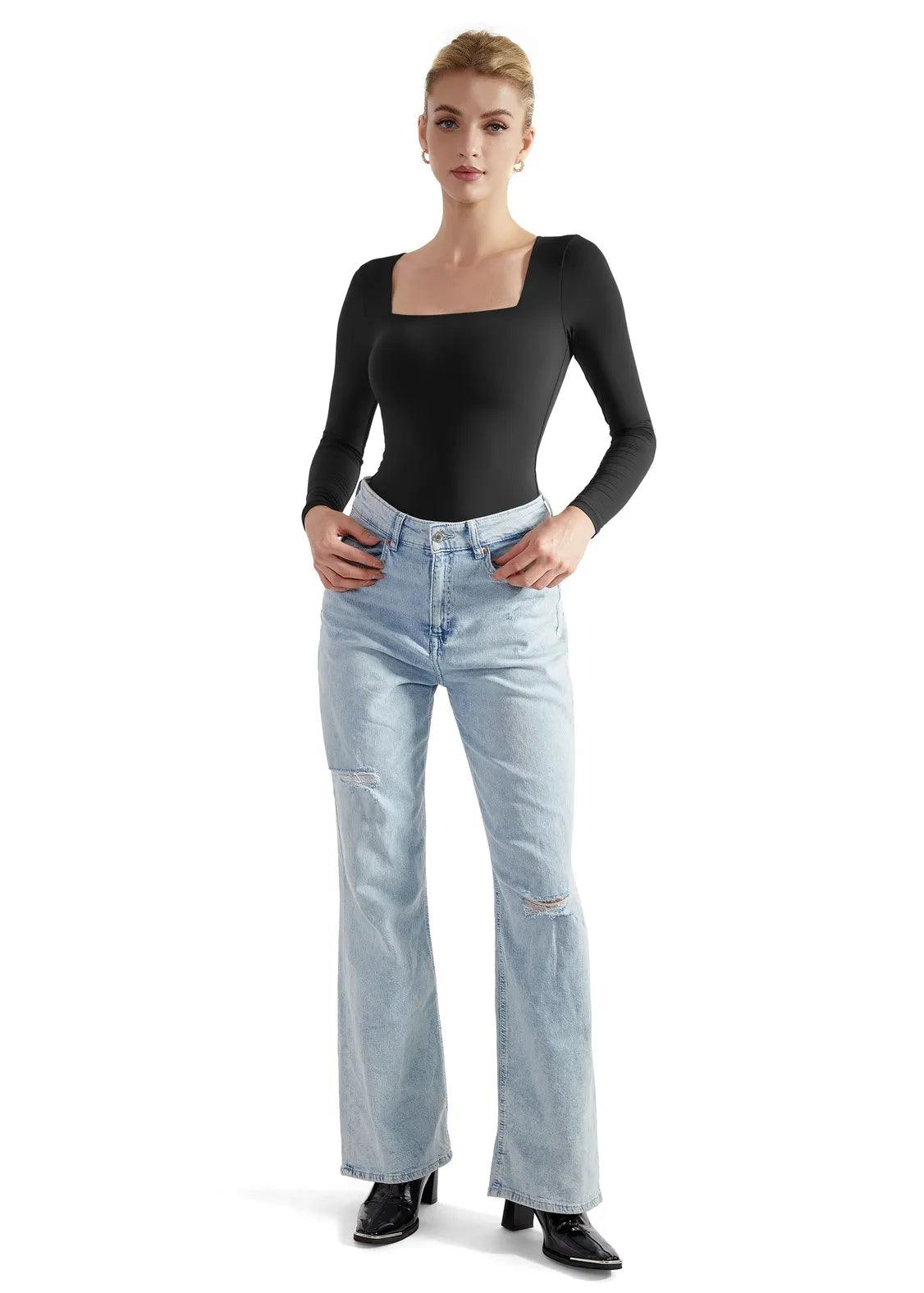 Flash Sales - Buttery Soft Square Neck Bodysuit - Long Sleeve