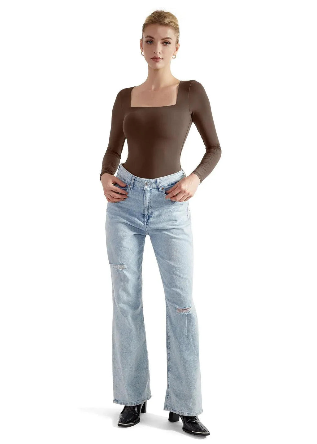 Flash Sales - Buttery Soft Square Neck Bodysuit - Long Sleeve