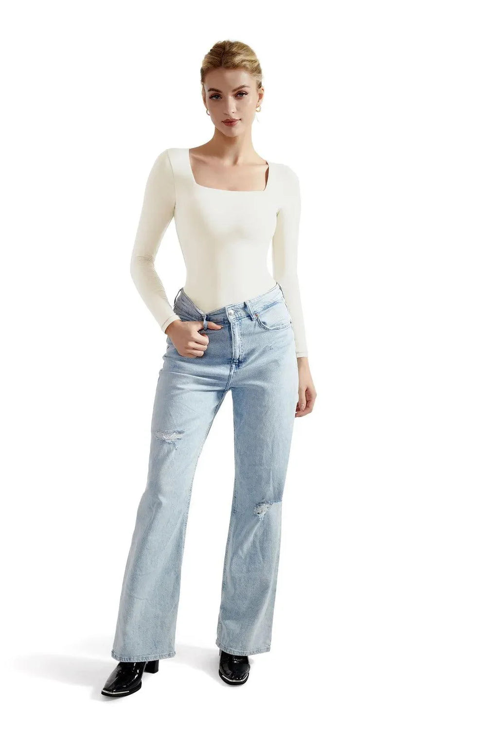 Flash Sales - Buttery Soft Square Neck Bodysuit - Long Sleeve
