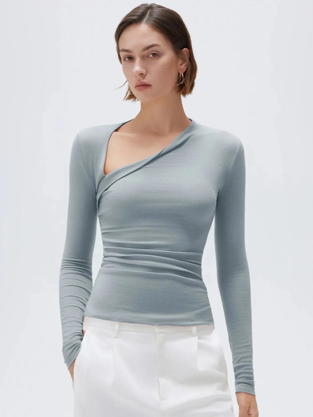 Cloud Cashmere Asymmetric Neck Shirt - Long Sleeve