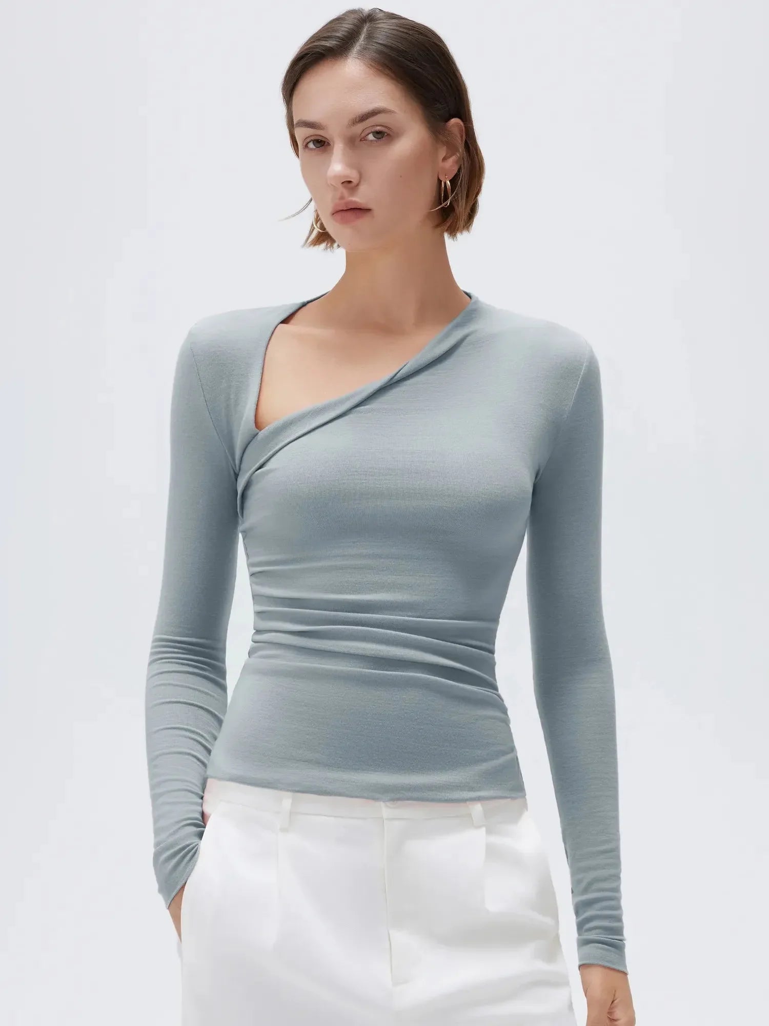 Cloud Cashmere Asymmetric Neck Shirt - Long Sleeve