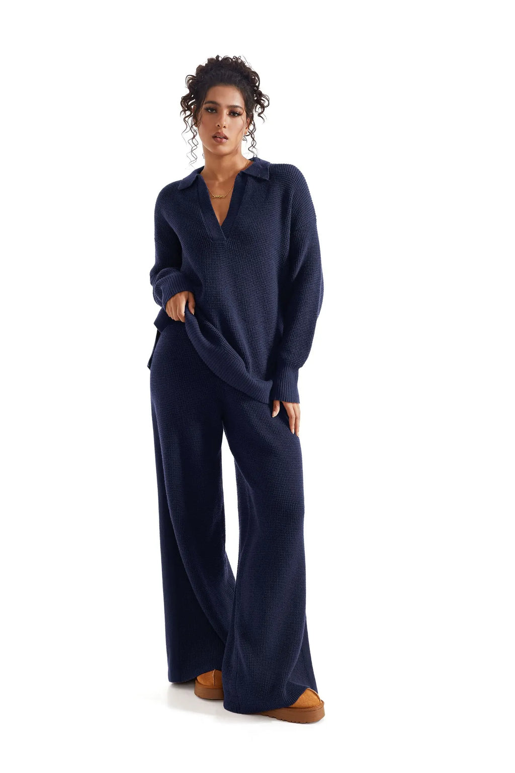 Waffle Knit Sweater Lounge Set