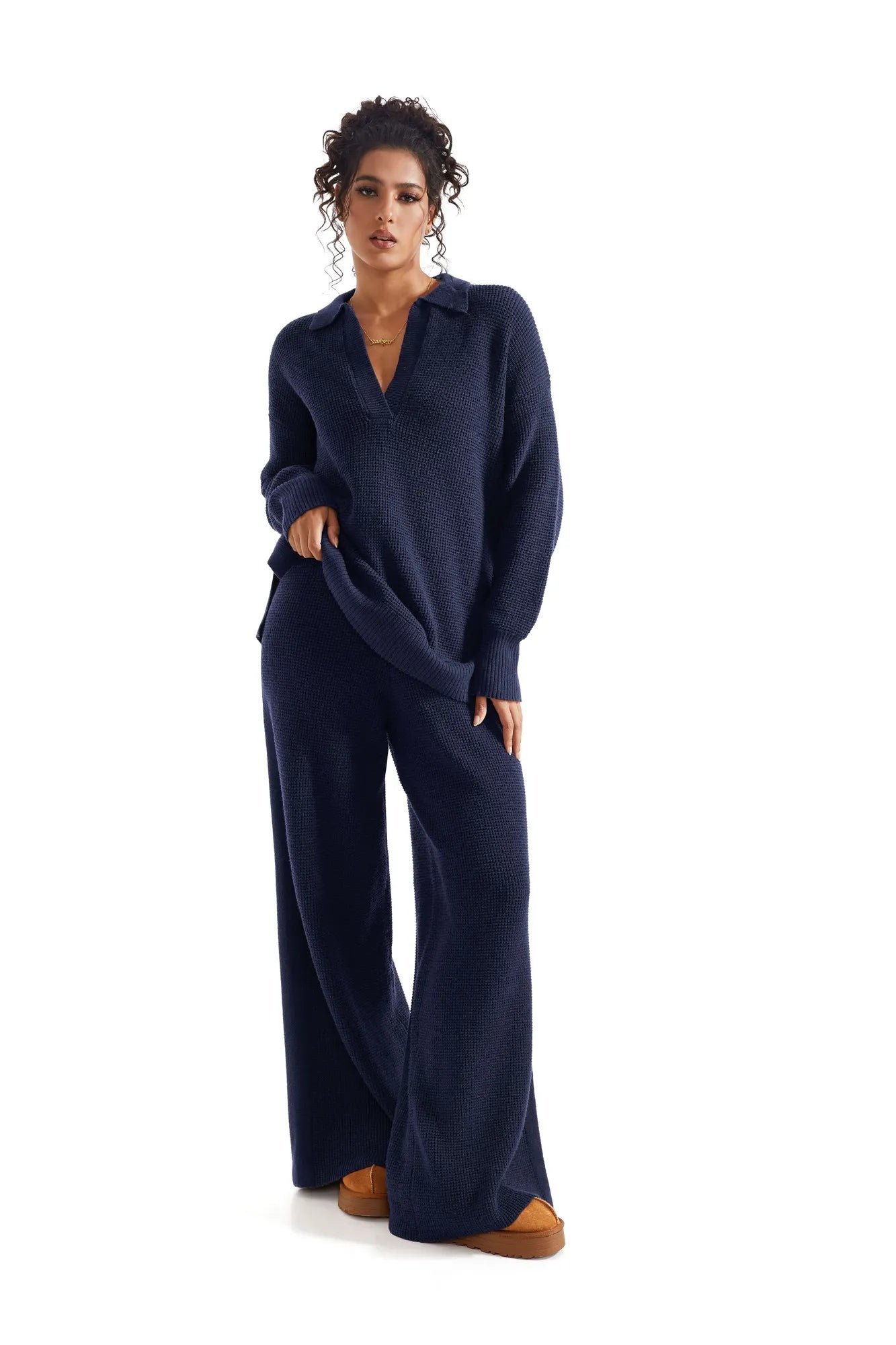 Waffle Knit Sweater Lounge Set