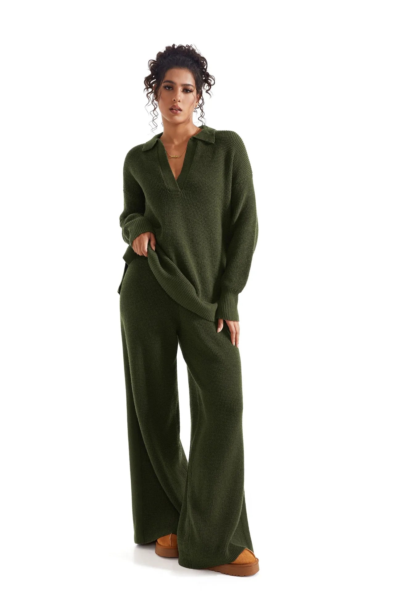 Waffle Knit Sweater Lounge Set