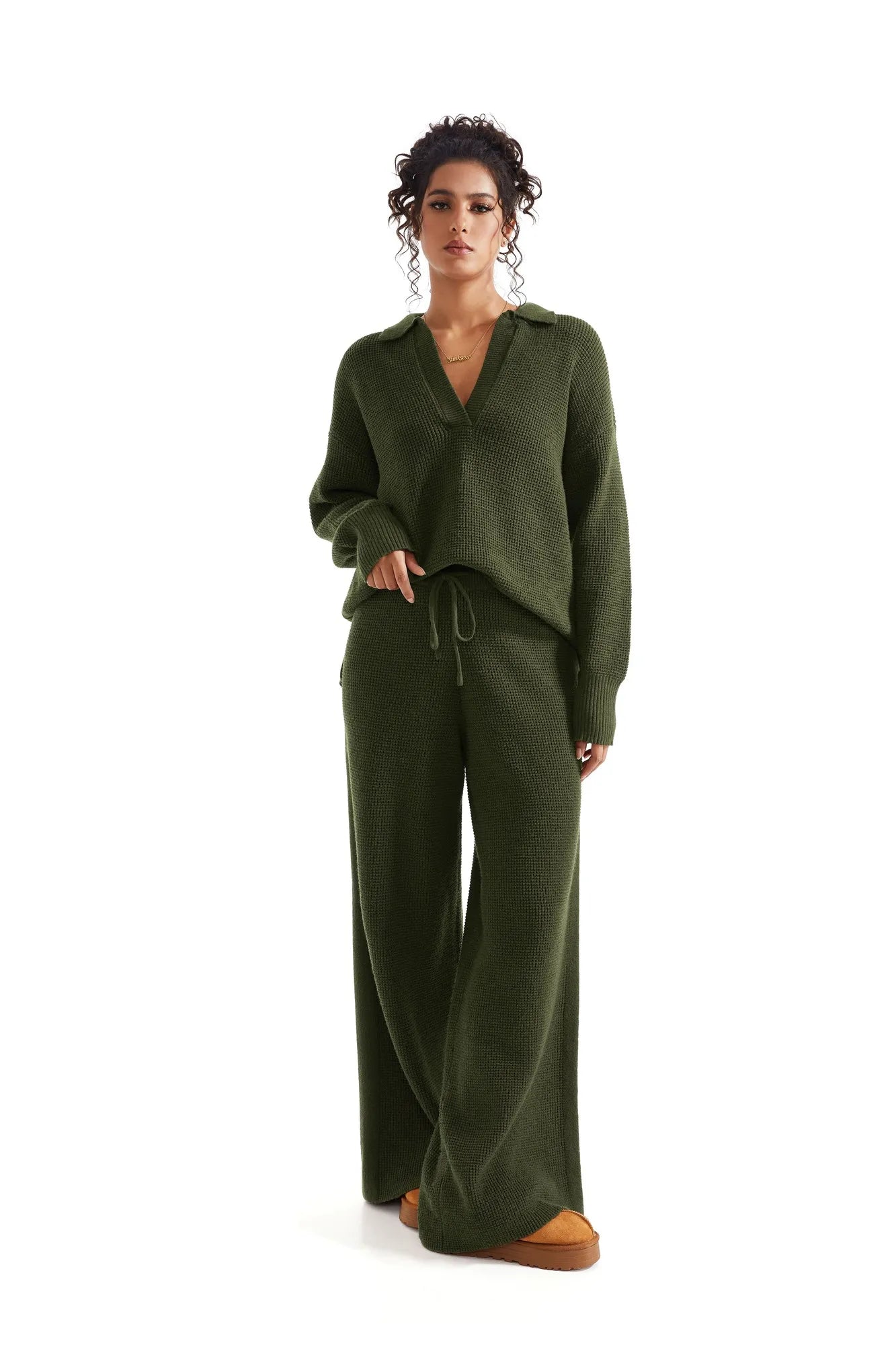 Waffle Knit Sweater Lounge Set