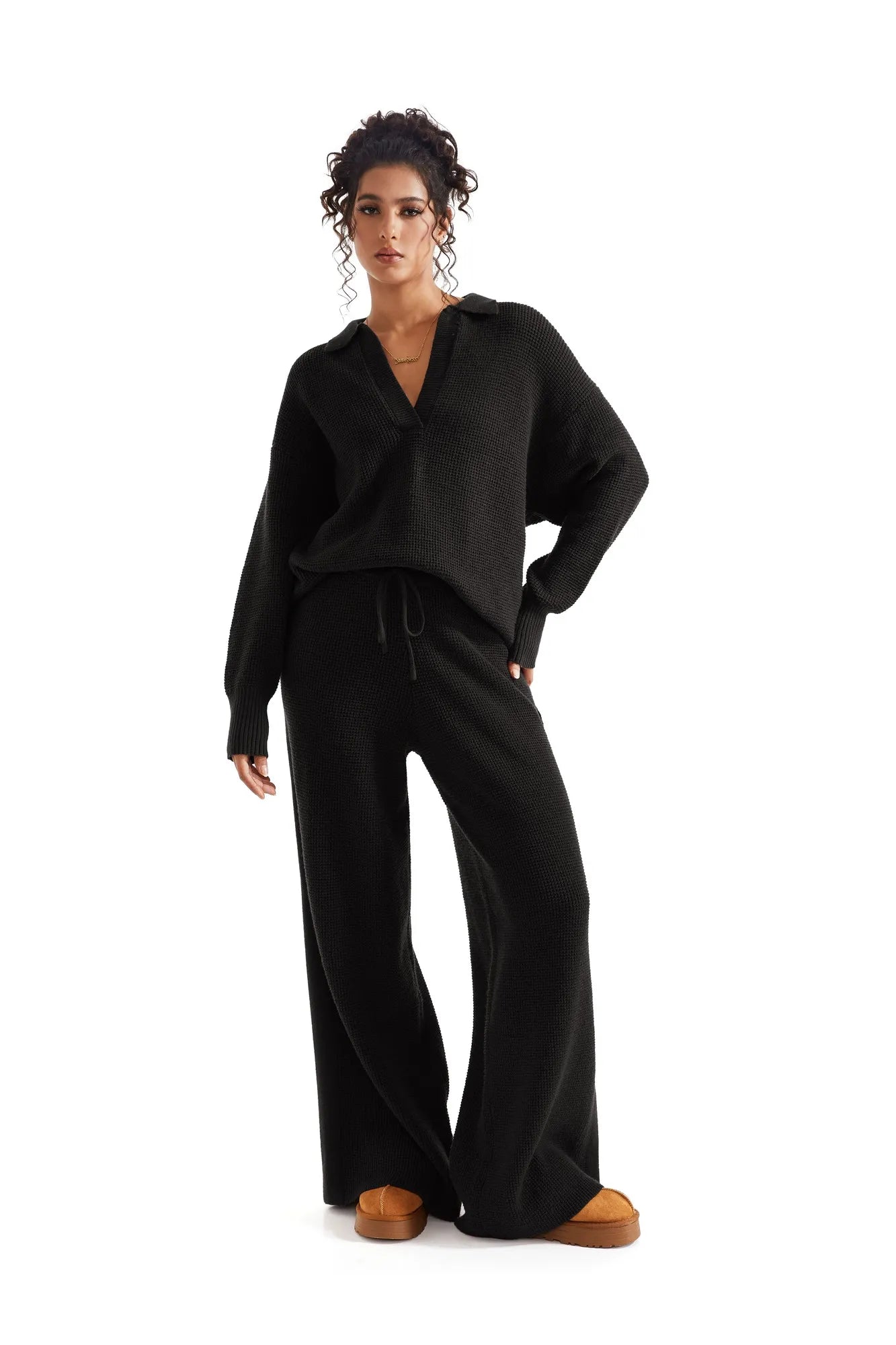 Waffle Knit Sweater Lounge Set