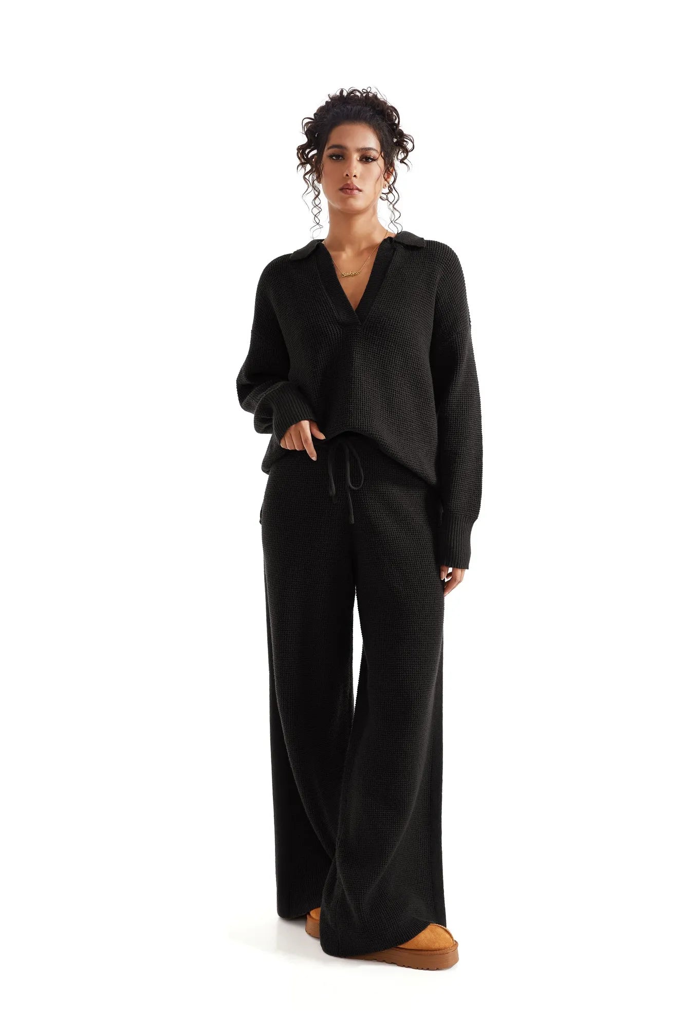 Waffle Knit Sweater Lounge Set