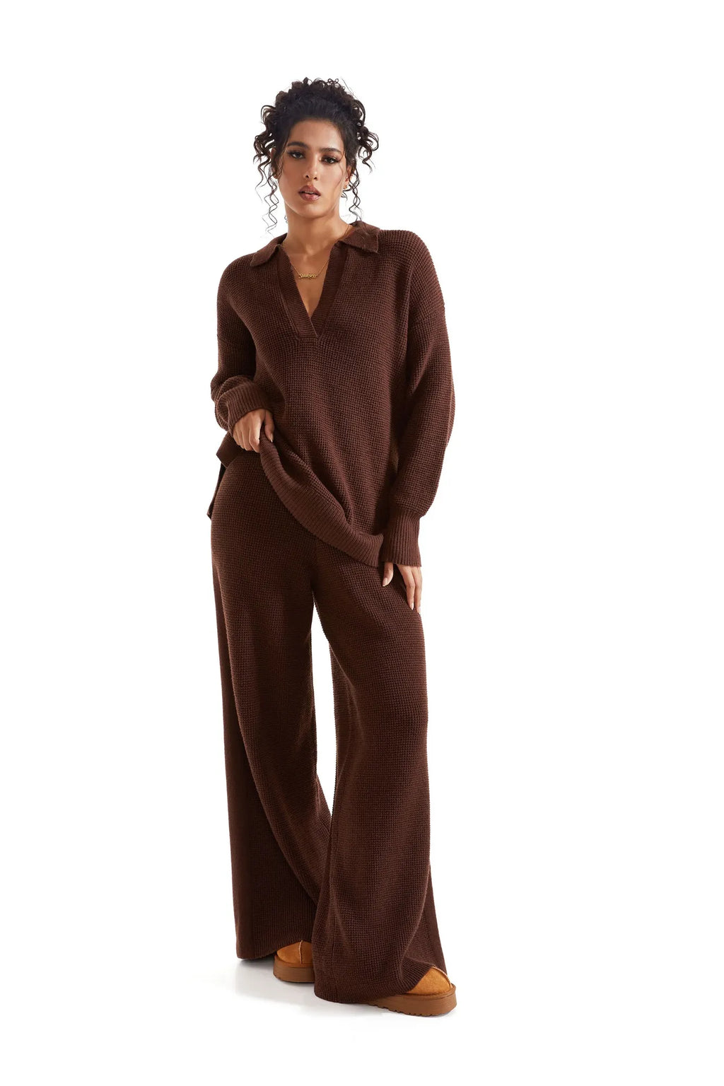 Waffle Knit Sweater Lounge Set