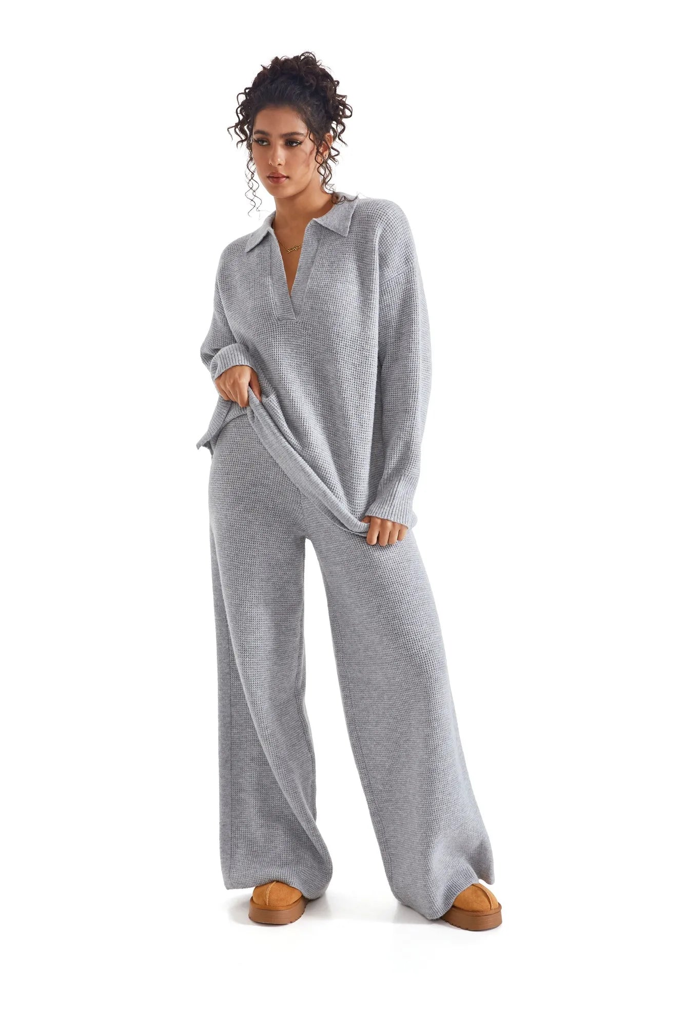 Waffle Knit Sweater Lounge Set