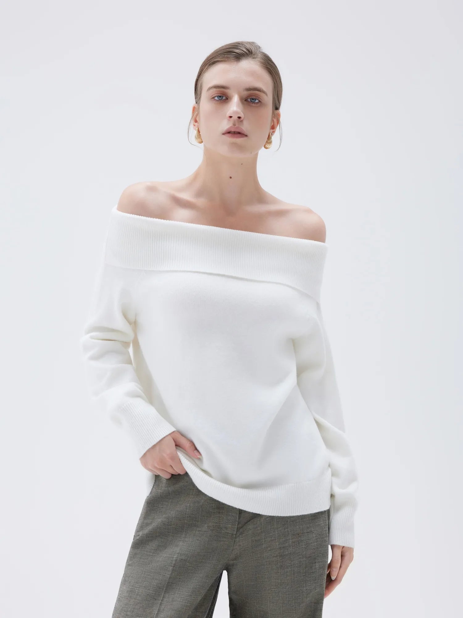 Cashmere Oversized Off Shoulder Sweater