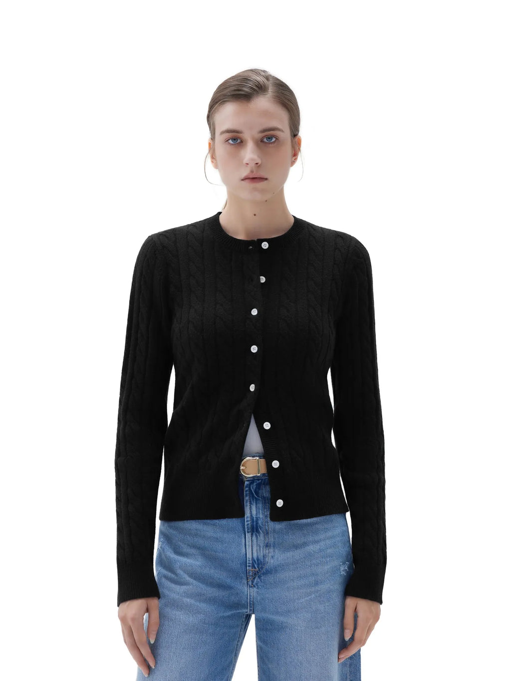 Cashmere Button Up Cable Sweater