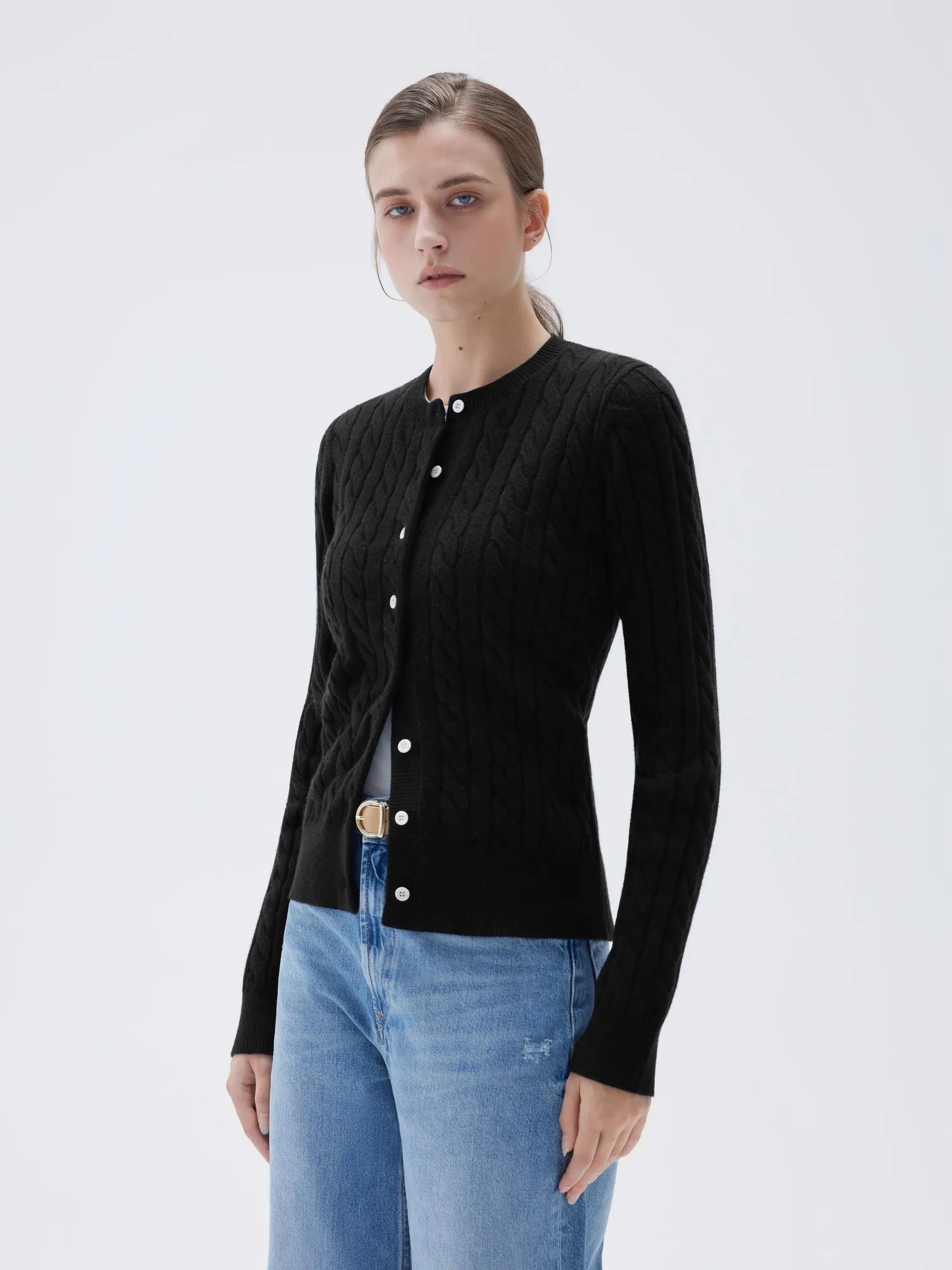 Cashmere Button Up Cable Sweater