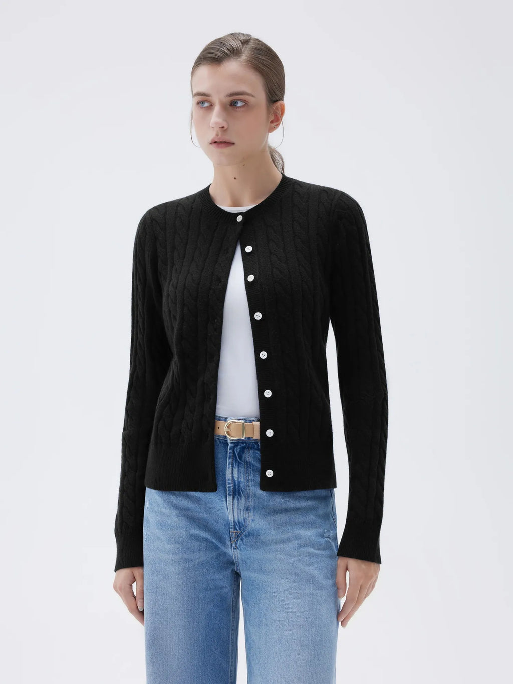 Cashmere Button Up Cable Sweater