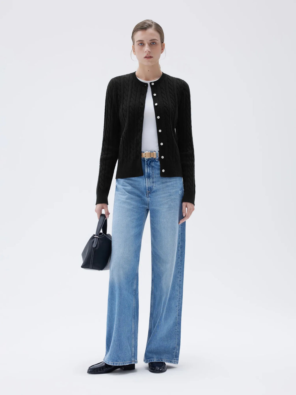 Cashmere Button Up Cable Sweater