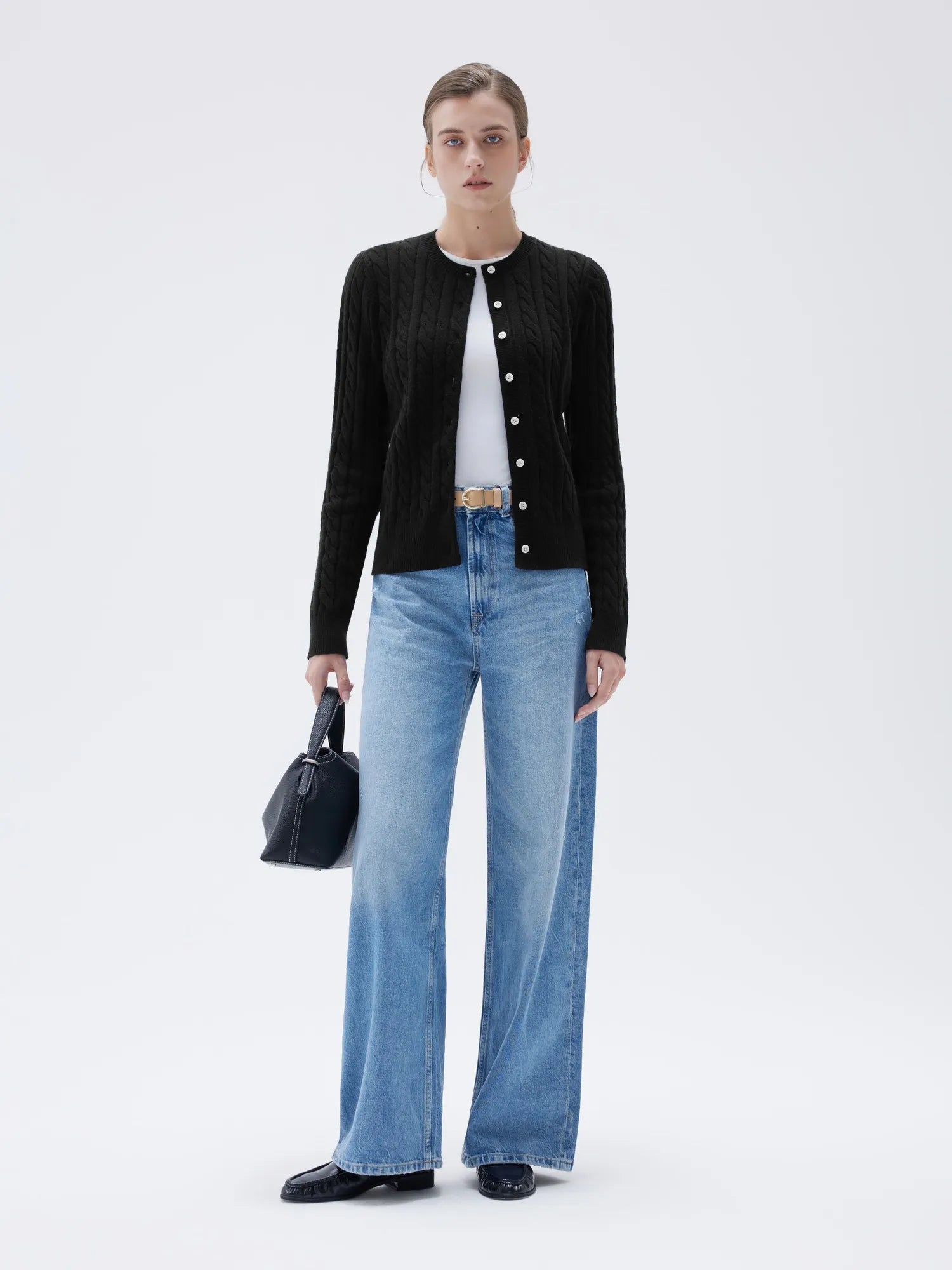 Cashmere Button Up Cable Sweater