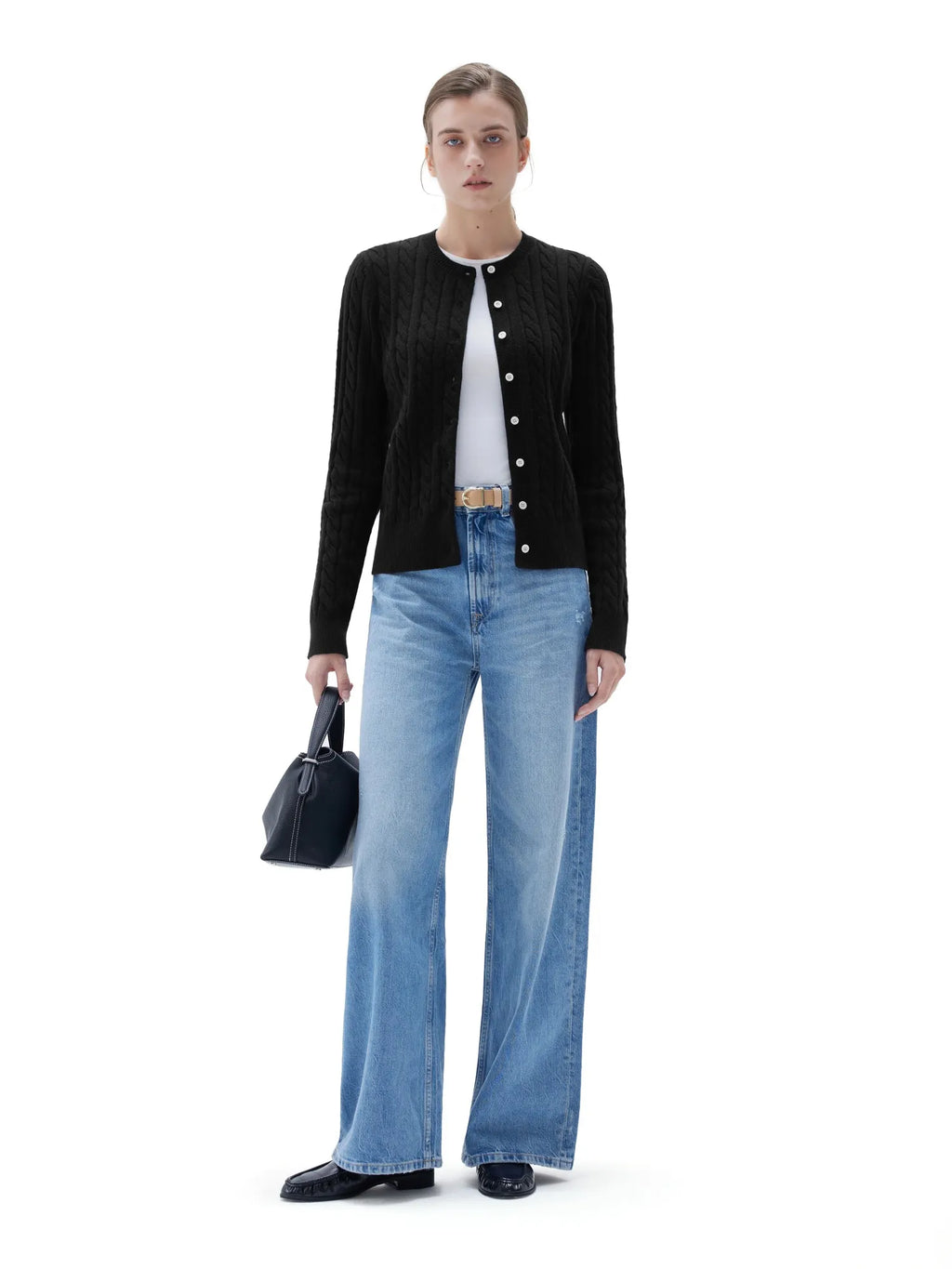 Cashmere Button Up Cable Sweater