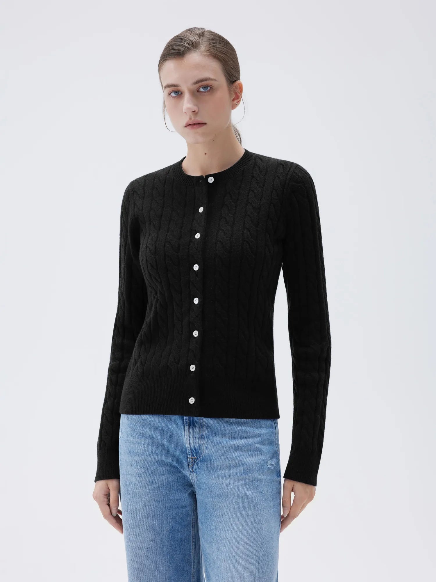 Cashmere Button Up Cable Sweater