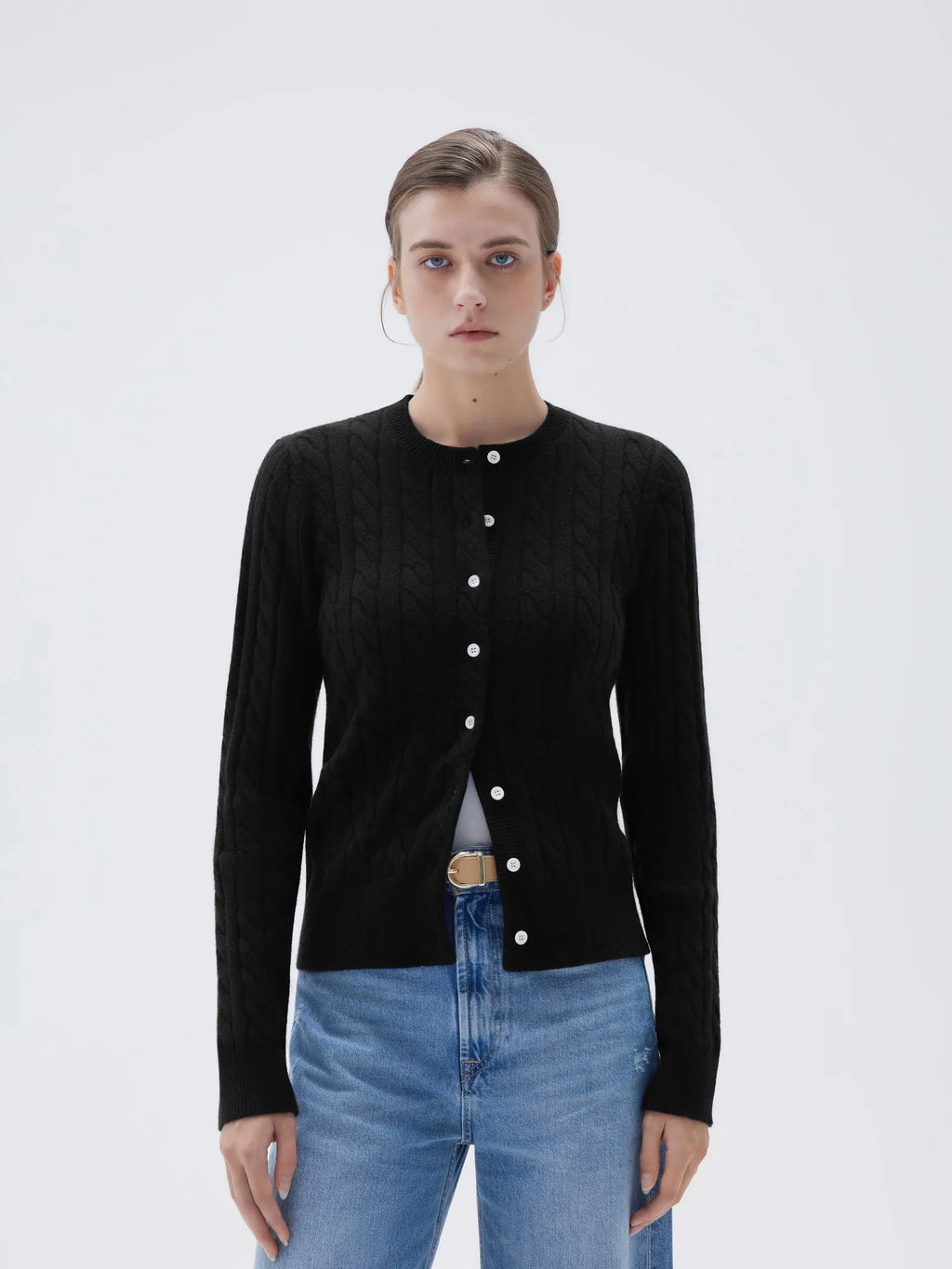 Cashmere Button Up Cable Sweater