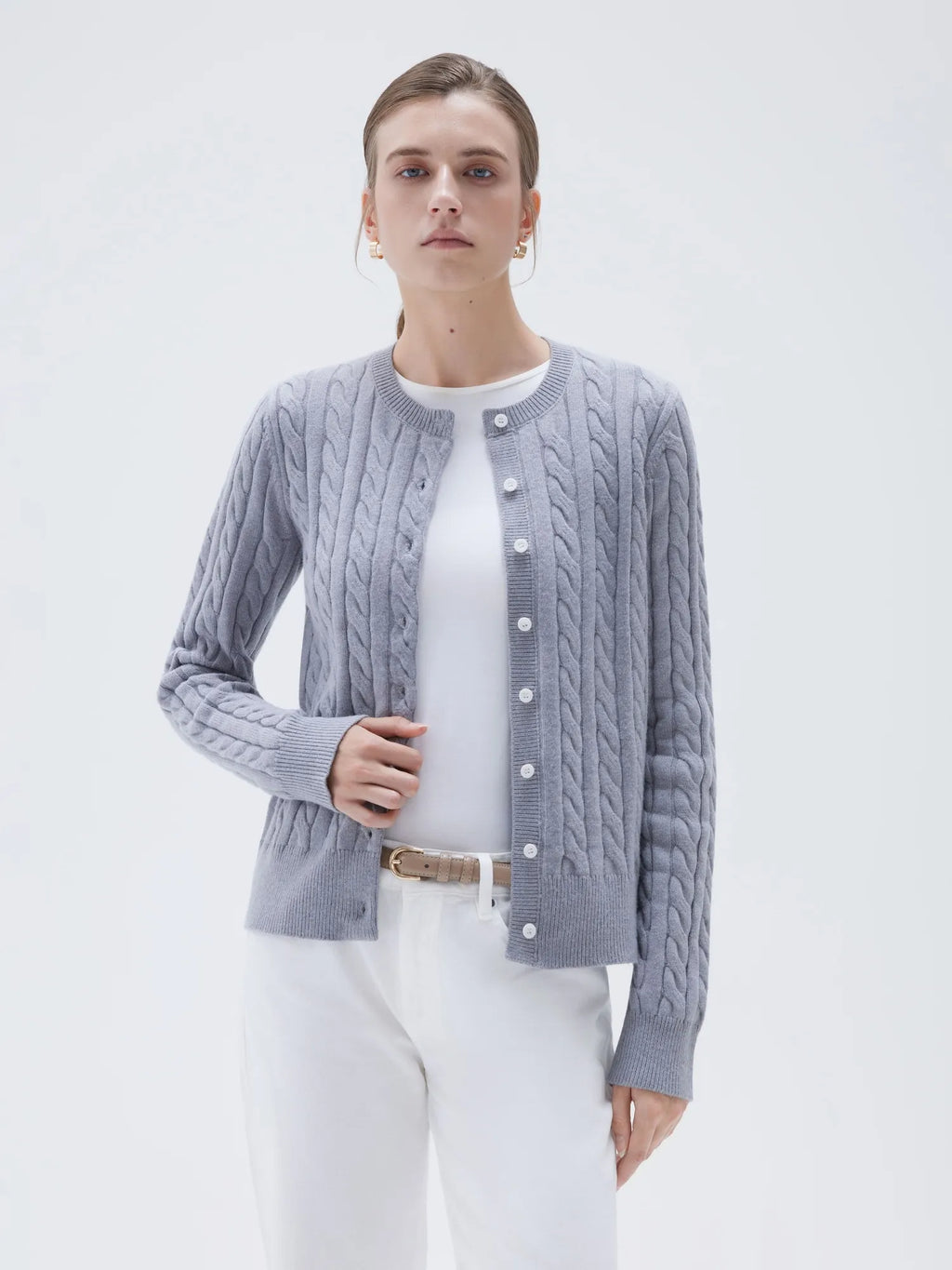 Cashmere Button Up Cable Sweater
