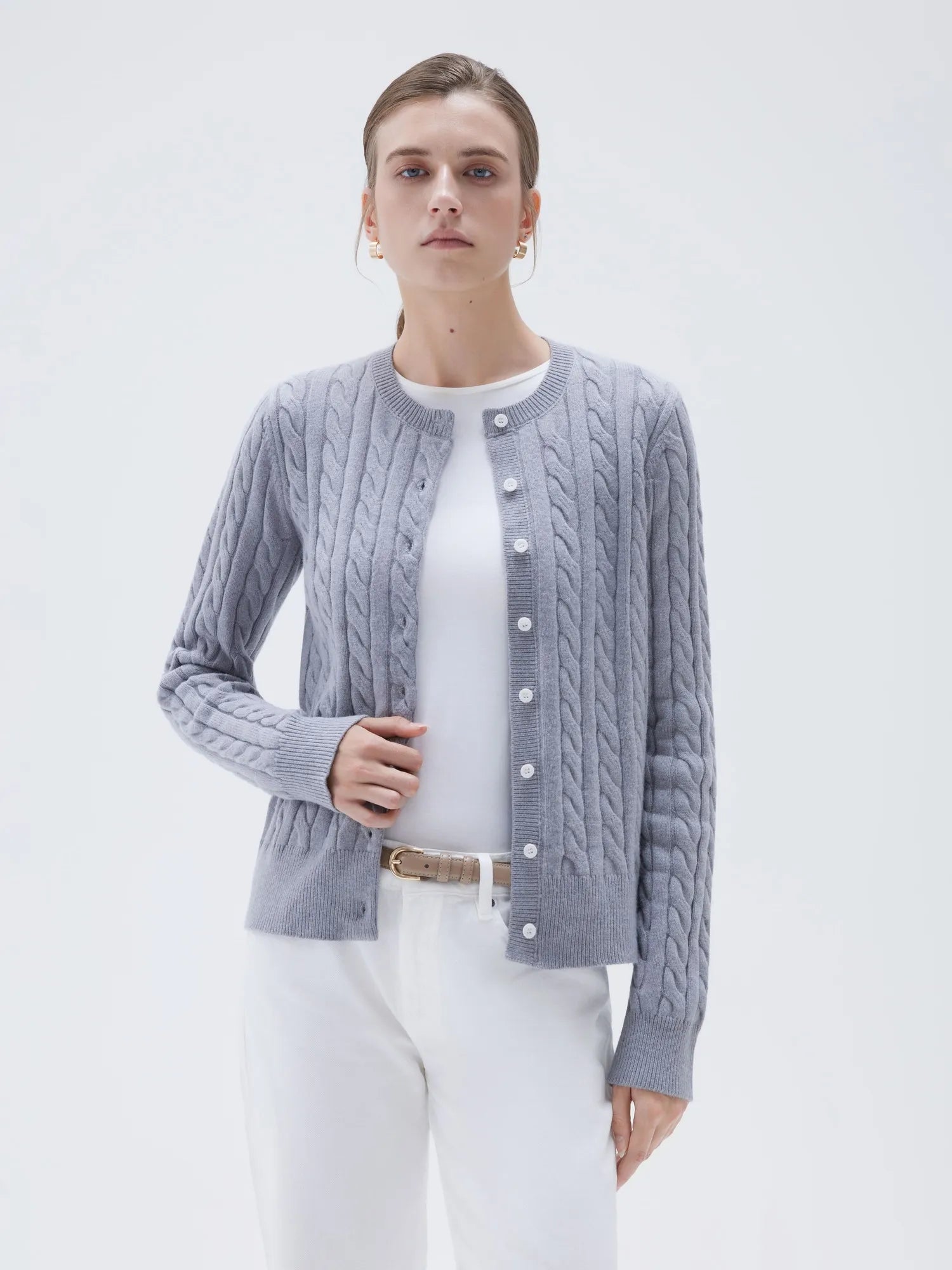 Cashmere Button Up Cable Sweater