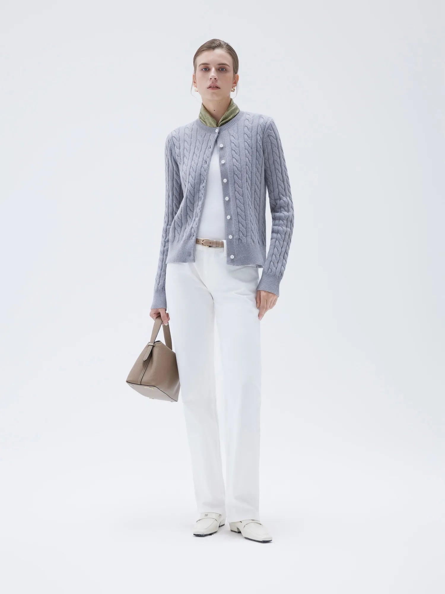 Cashmere Button Up Cable Sweater