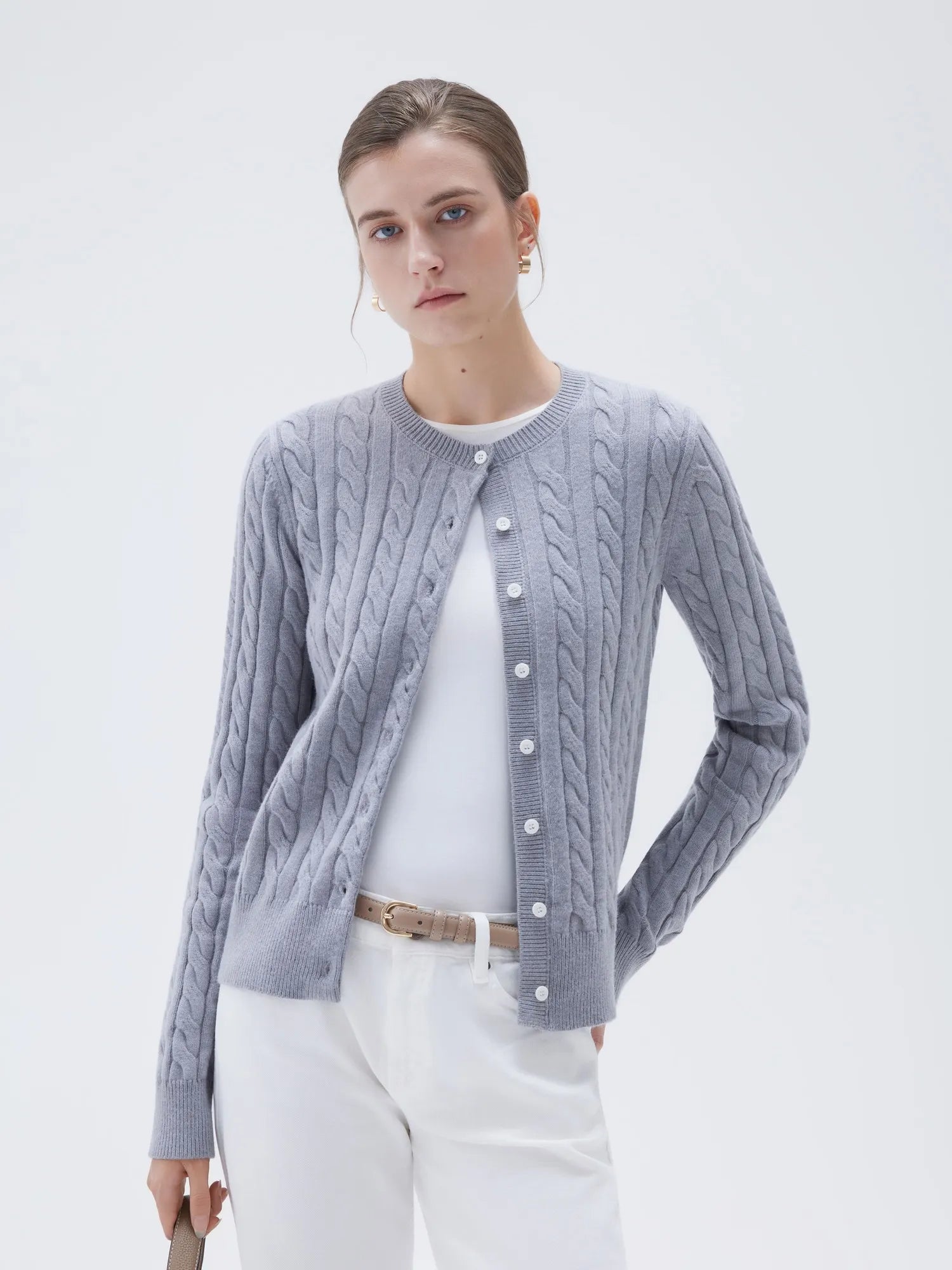 Cashmere Button Up Cable Sweater