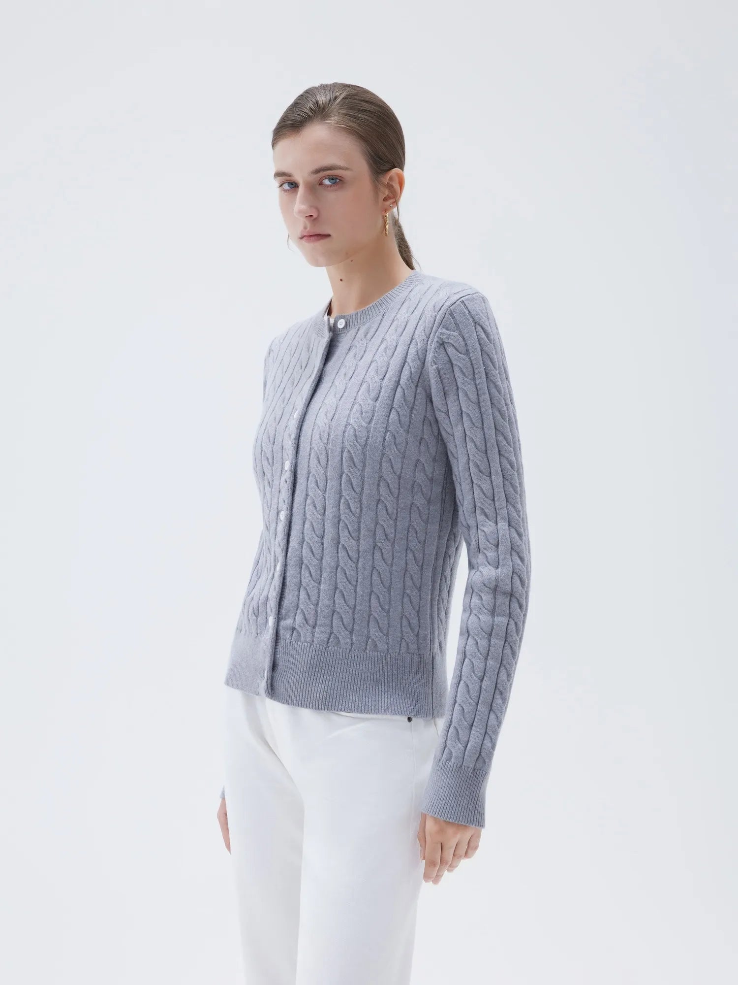 Cashmere Button Up Cable Sweater