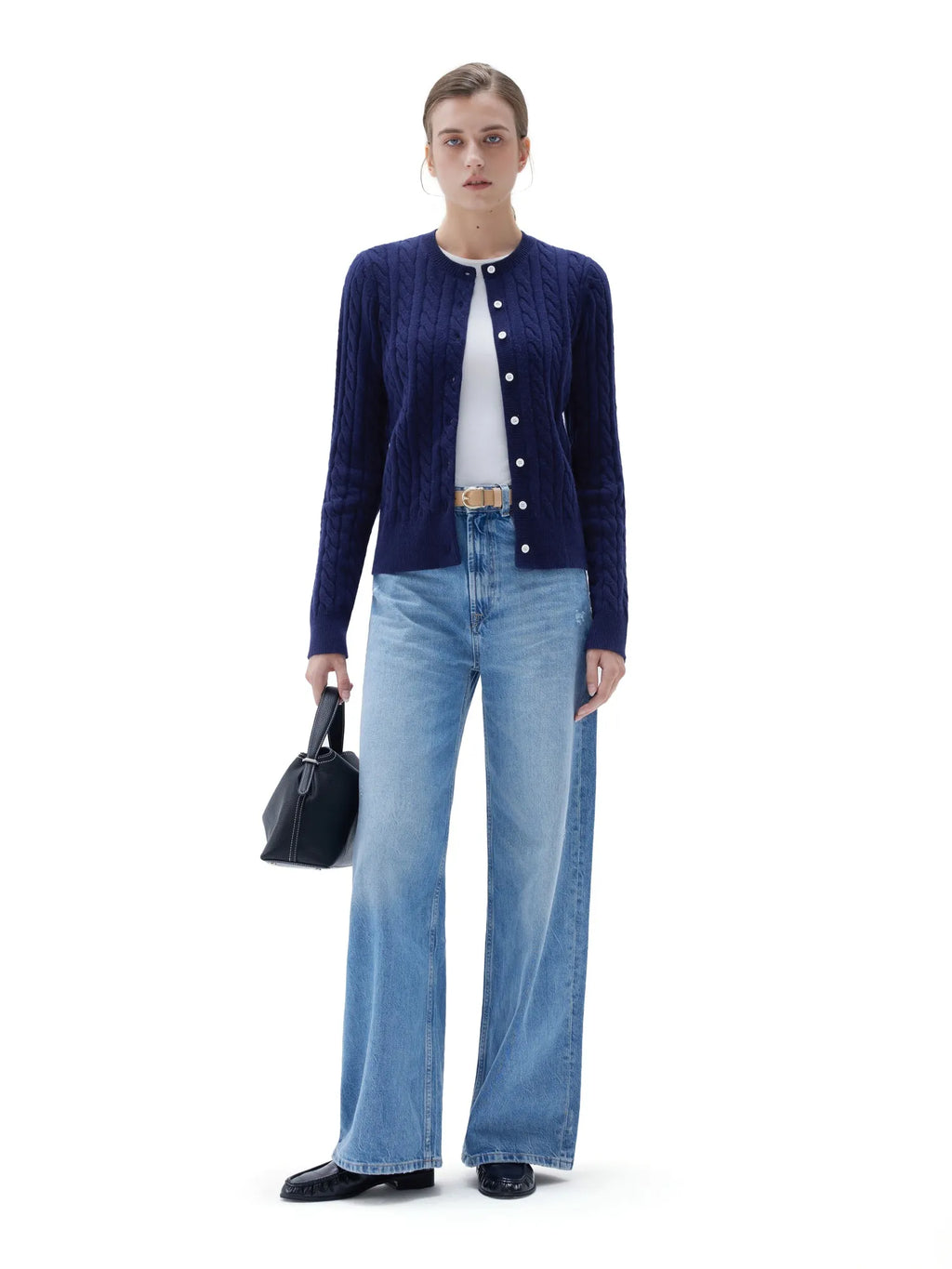 Cashmere Button Up Cable Sweater