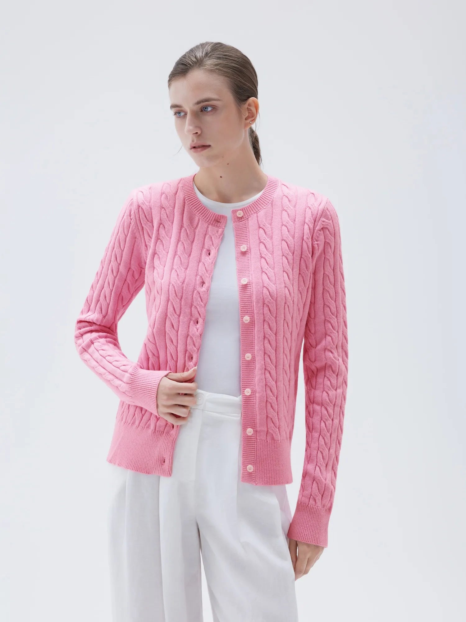 Cashmere Button Up Cable Sweater